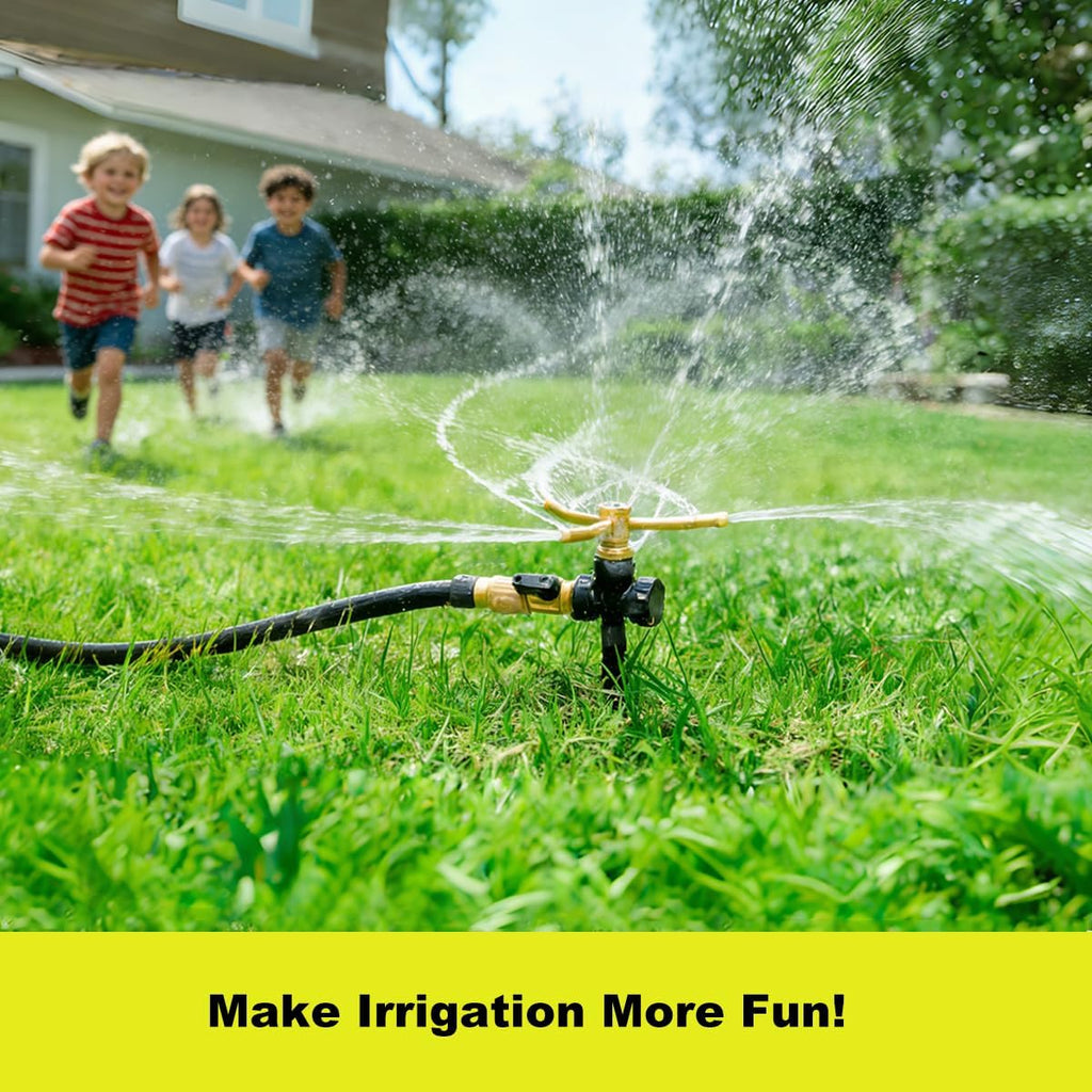 FANHAO 2 Pack Metal Lawn Sprinklers with Spike Base, Heavy Duty Automatic Rotary Garden Sprinkler System, 3-Arm Water