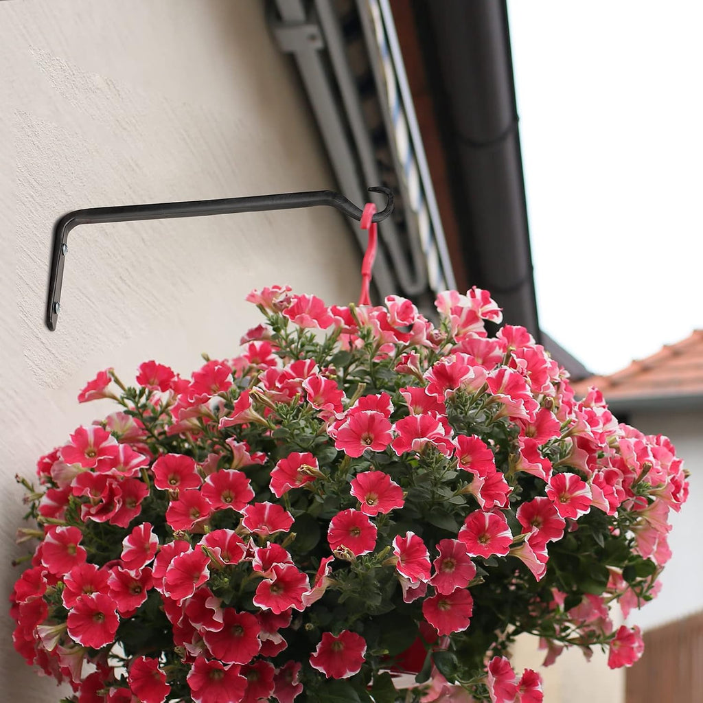 Worth Garden 6-Pack 10" Plant Hanger Bracket - Forged Wrought Iron Powder-Coated Heavy Duty Wall Hook - Black Plant