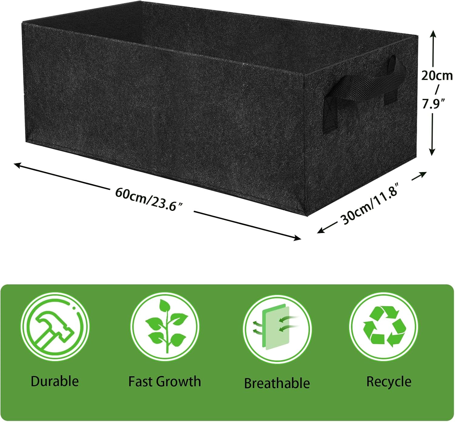 3 Pcs Plant Grow Bags Breathable Square Fabric Raised Garden Bed 9.5 Gal | 36L/9.5 Gallon 400GSM Heavy Duty Growing