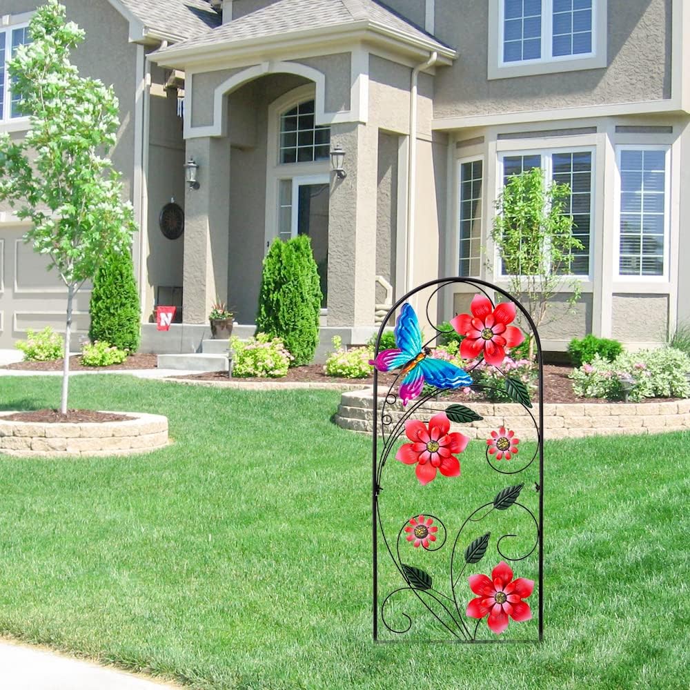 33 Inch Decorative Garden Stakes, Outdoor Garden Decor Metal Flower Butterflies Spring Gardening Decor Art Yard Signs