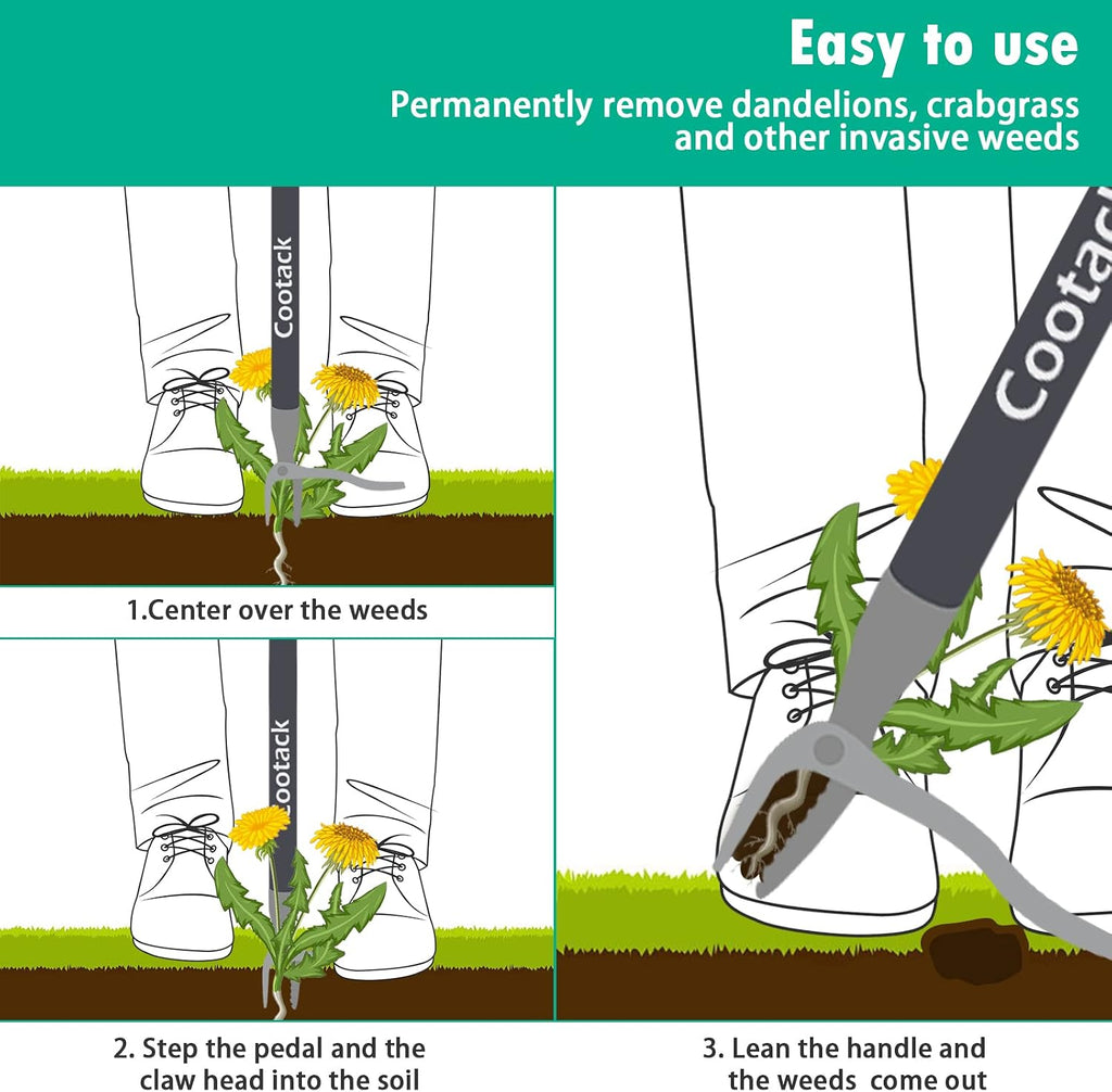 52'' Weed Puller with Long Handle Stand-up Hand Weeder Manual Weeding Tool with Stainless Steel Claw for