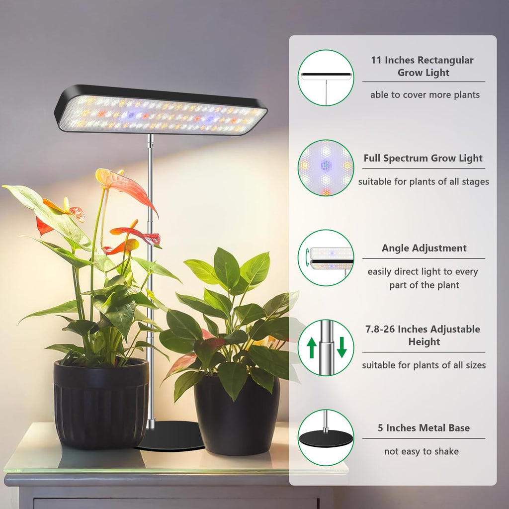 Aumtrly Grow Light Black 2 Pack, Full Spectrum Indoor Plant Light with Base | 3 Spectrum Modes, 5000K White, 26"