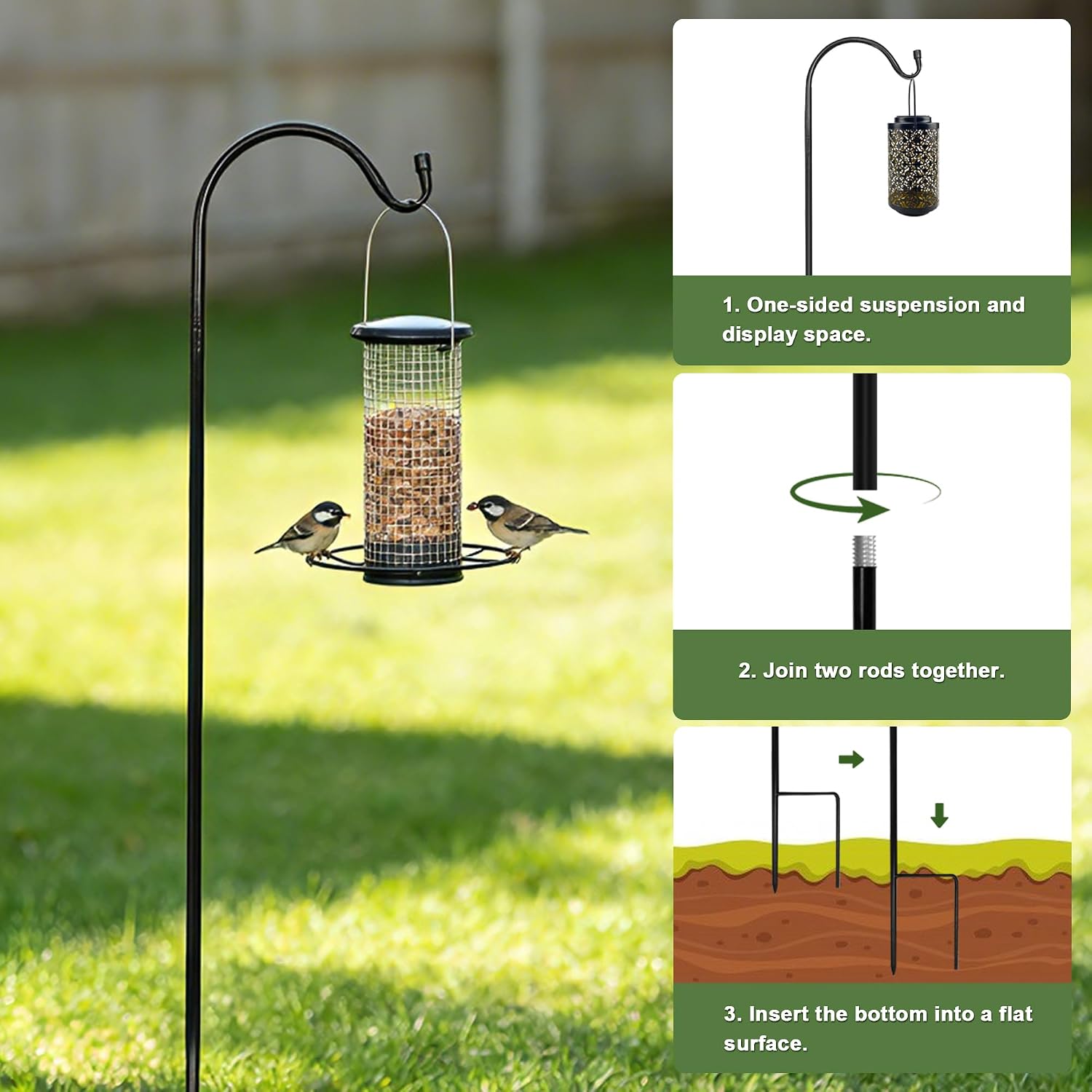 37 Inch Heavy Duty Garden Shepherds Hooks, 8 Pack Garden Hook | Height Adjustable Plant Hangers, for Bird Feeders