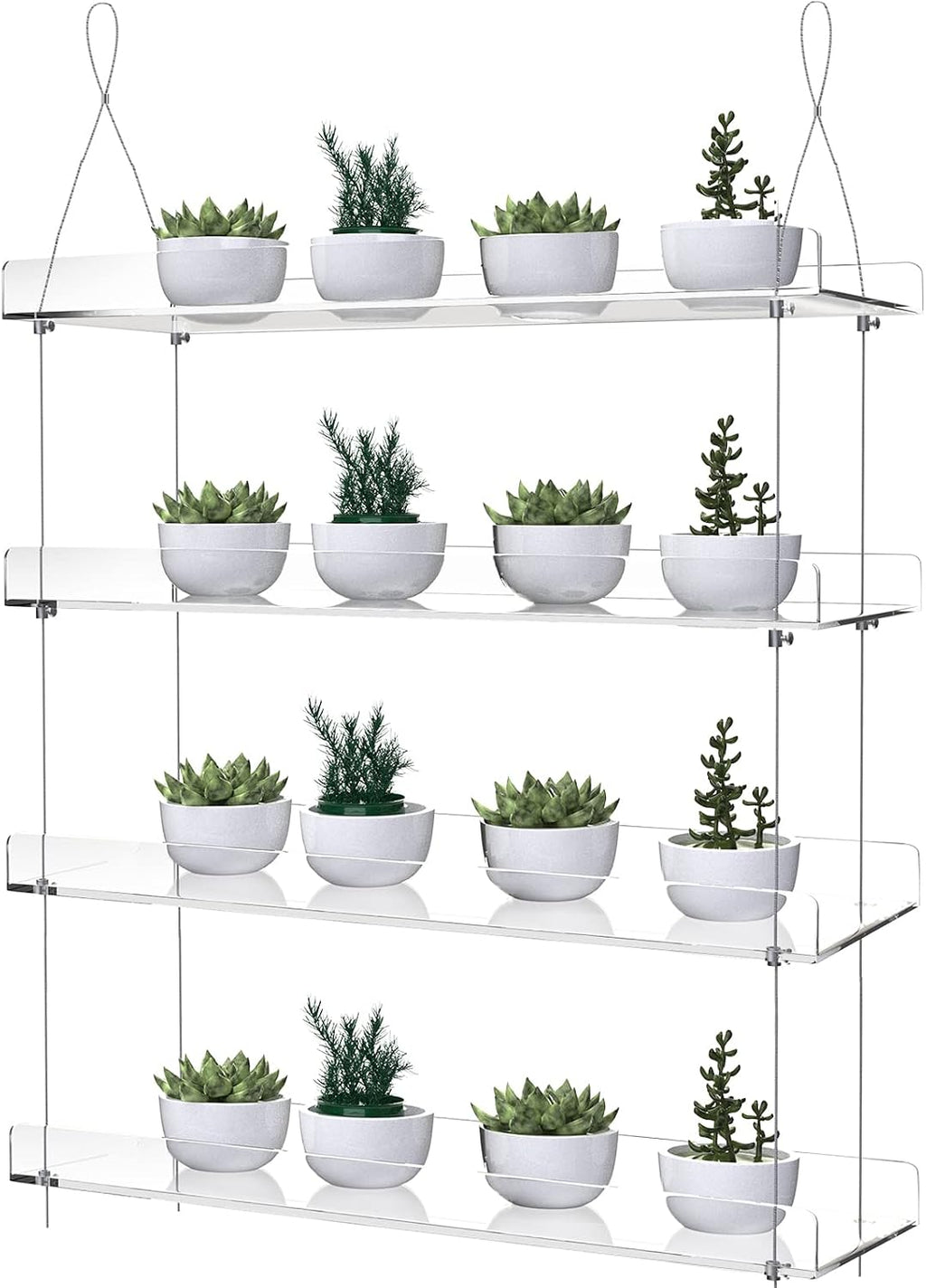 4-Tier Floating Acrylic Plant Shelf – Each Tier 16 Inch Long | Height Adjustable for Indoor Garden, Ideal for Herbs &