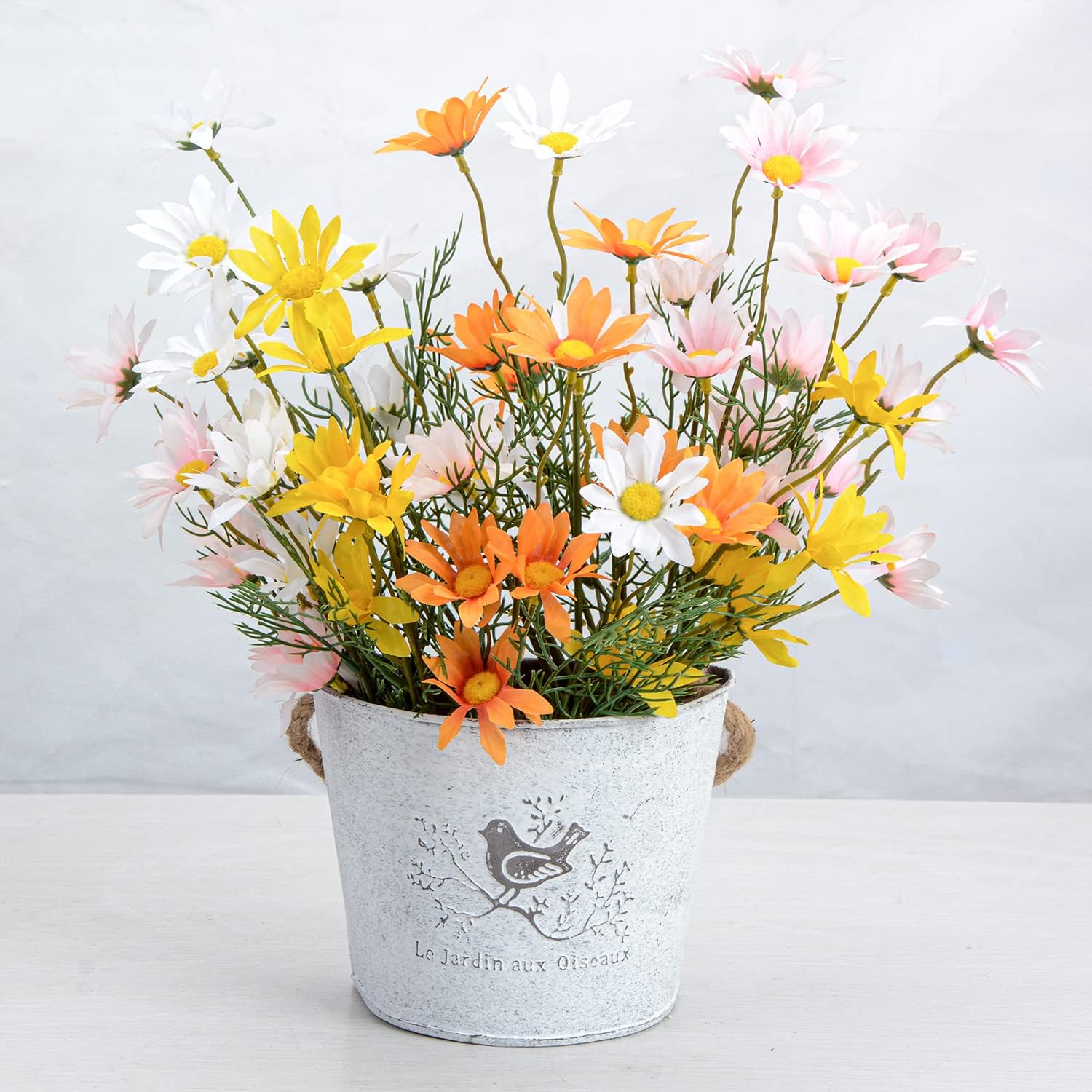 XONOR 4Pcs Galvanized Metal Wall Planter- Wall Hanging Bucket Vintage Rustic Flowers Vase Planter Holder with Rope for
