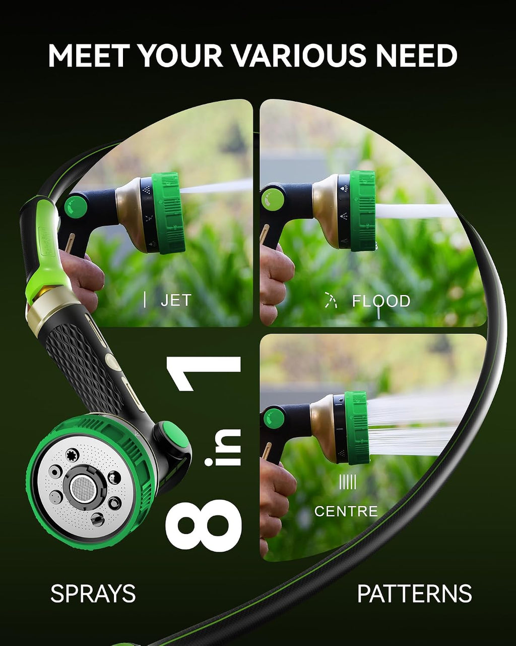 RAINPOINT Hose Sprayer Nozzle Heavy Duty - 8 Spray Patterns Garden Hose Nozzle with Adjustable Flow Control for