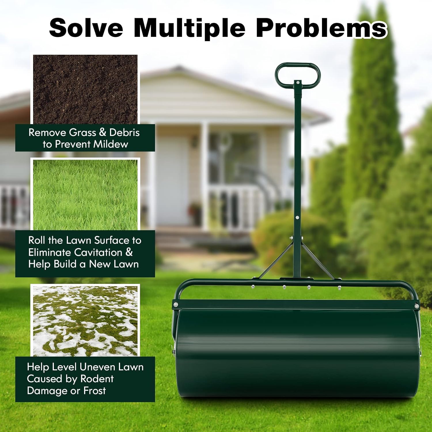 IRONMAX 17 Gallons/63 L Manual Lawn Roller, Water & Sand Fillable, Green | Heavy Duty Tow-Behind Steel Sod Roller with