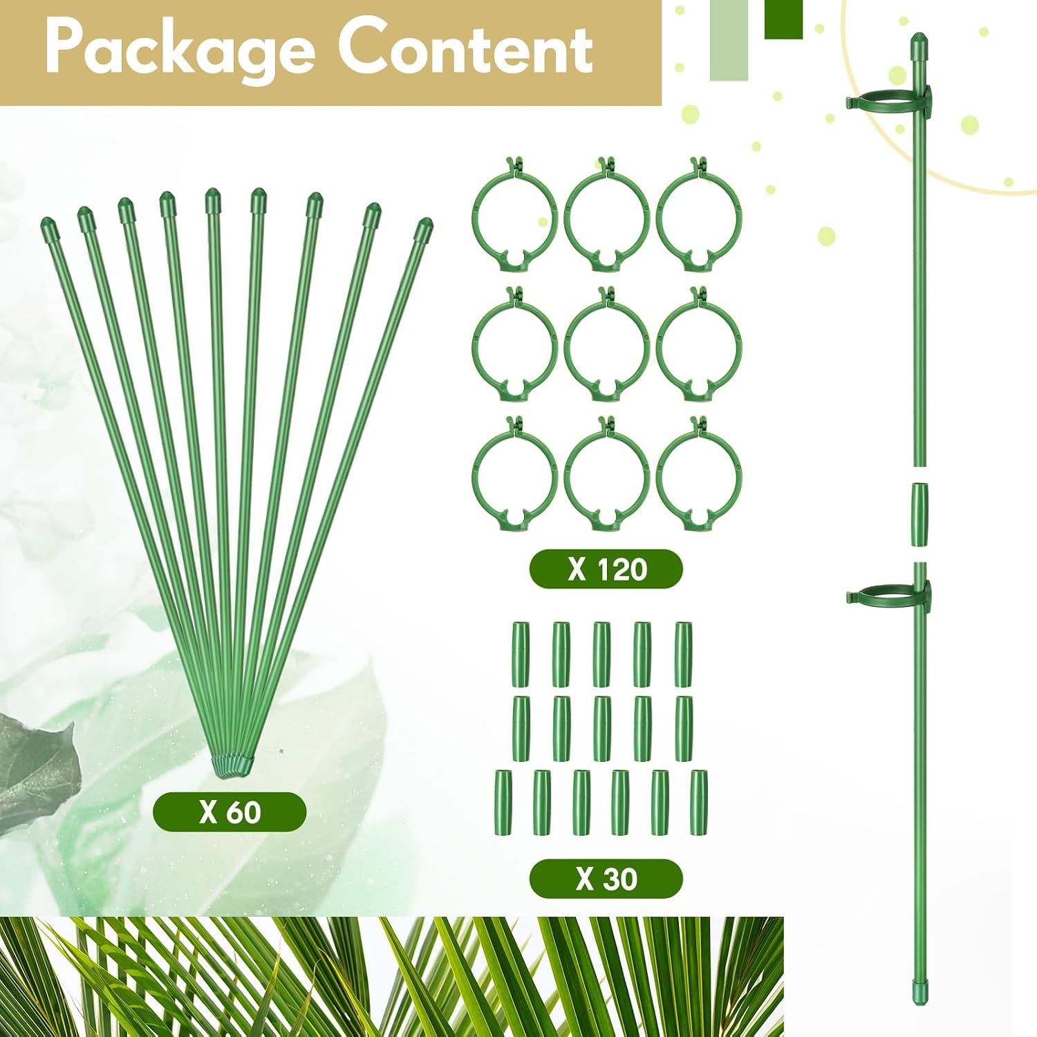 meekoo 60 Pcs 12 Inch Adjustable Plant Support Stakes for Indoor Outdoor Garden Orchid Stick Single Stem Plant Cage