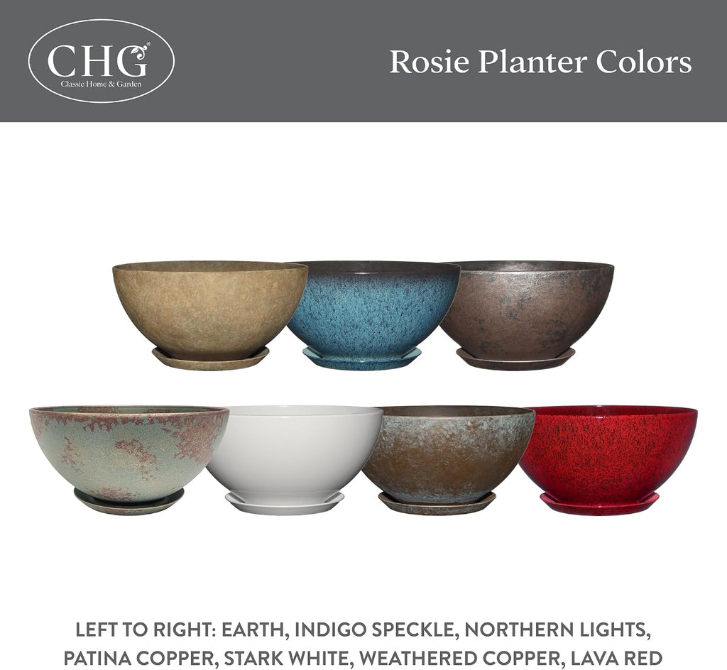 Classic Home and Garden Rosie Modern Planter w/Drainage - Contemporary Planter Bowls - Shallow Round Vases for Small