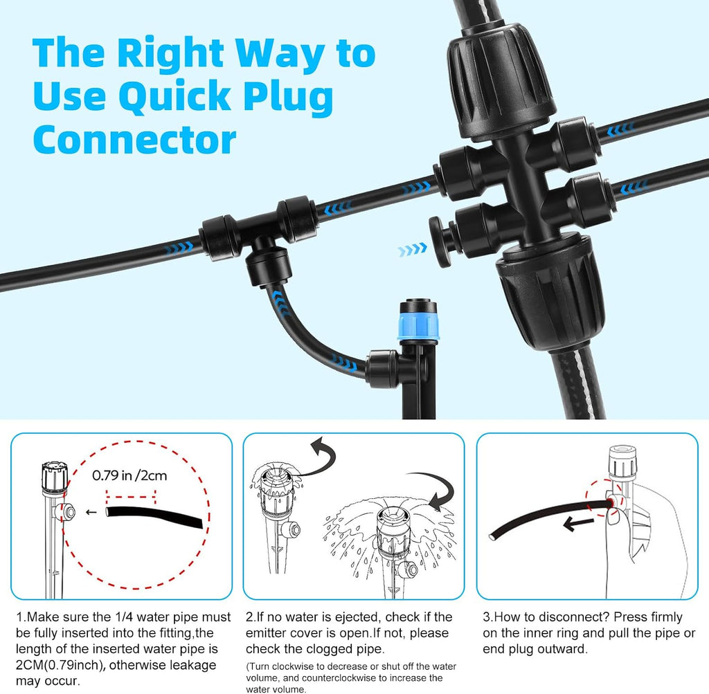 234FT Drip Irrigation System - Garden Watering System with Adjustable Three Spray Patterns with 1/2" Main Tube and 1/4"