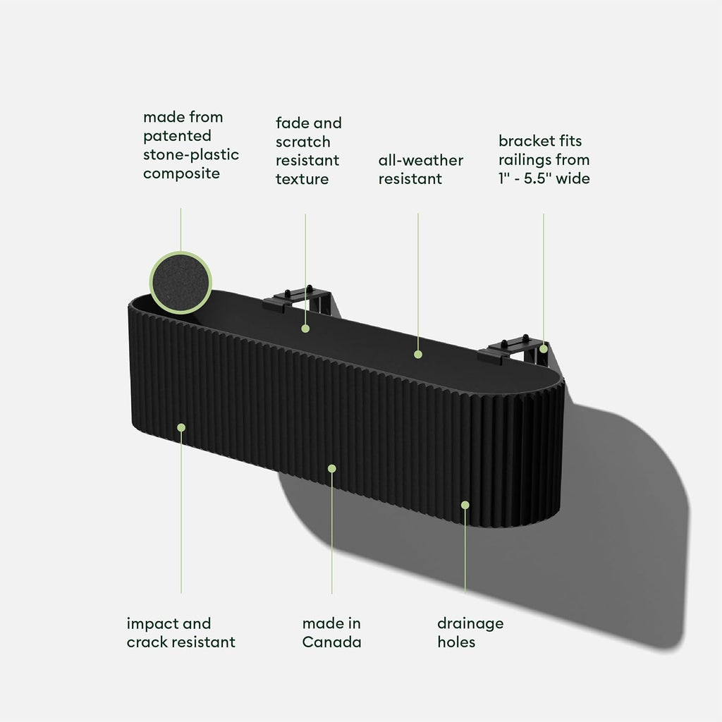 Veradek Demi Series Railing Planter - Round Window Box with Bracket | Made From a Durable Plastic-Stone Composite With