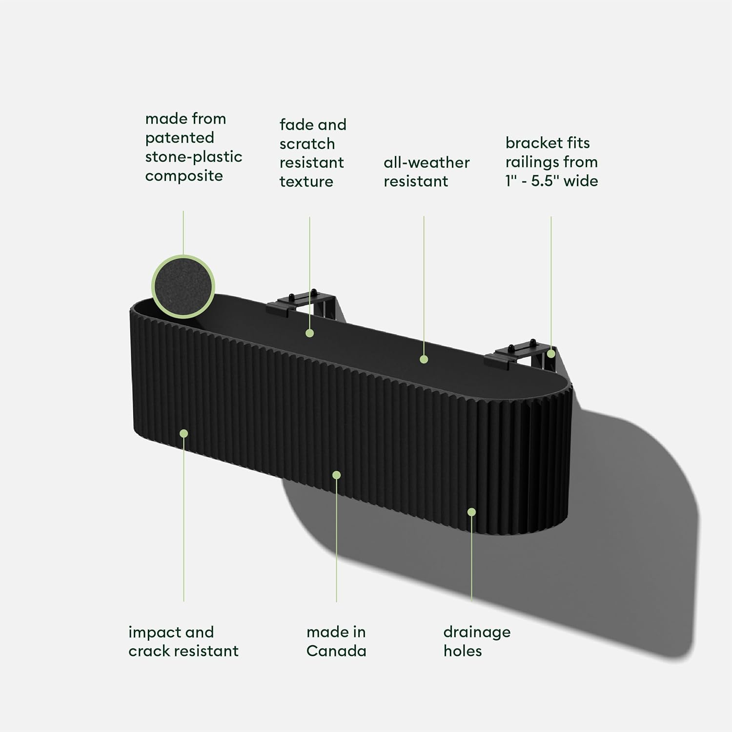 Veradek Demi Series Railing Planter - Round Window Box with Bracket | Made From a Durable Plastic-Stone Composite With