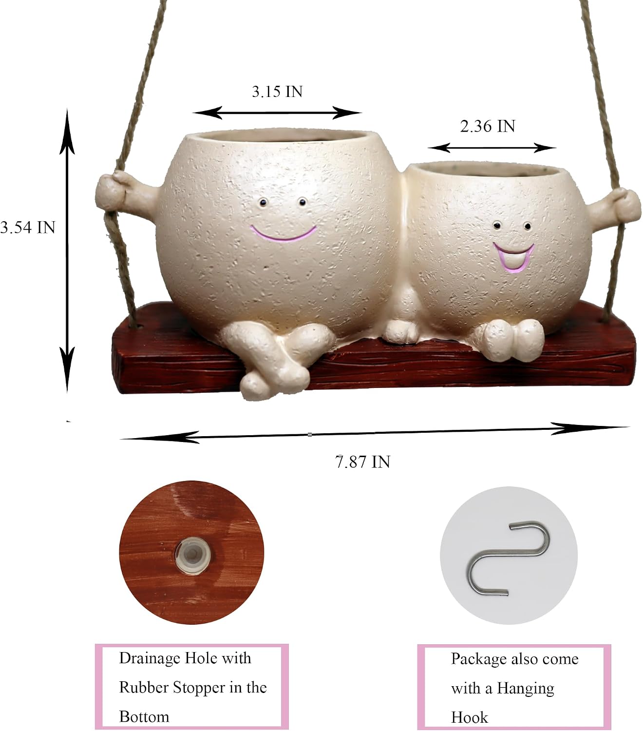 Dolkgy Hanging Planter Swinging Face Planters, Unique Head Flower Pots for Indoor Outdoor Plants, Cute Face Vase Funny