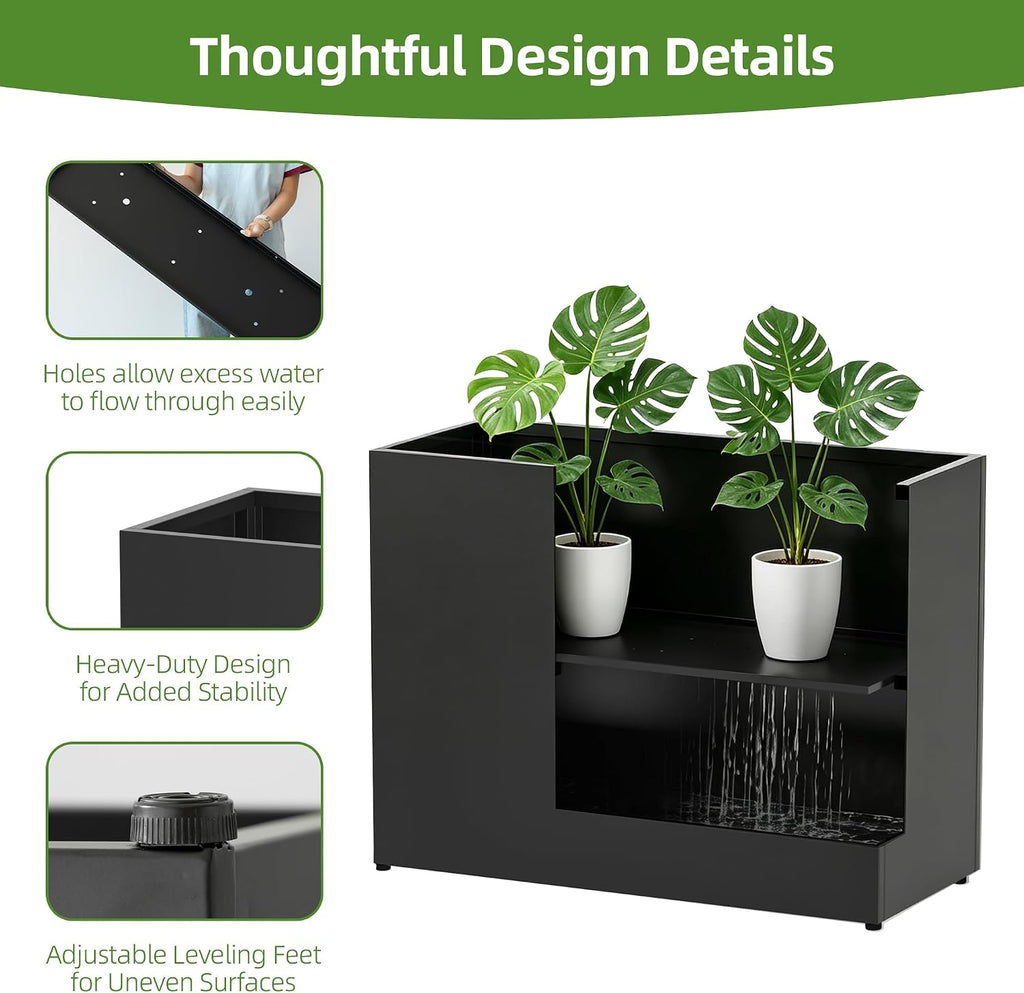 38L x 13W x 30H Large Metal Planters for Outdoor Plants - Black Planter Box | Easy Assembly Tall Rectangular Planter