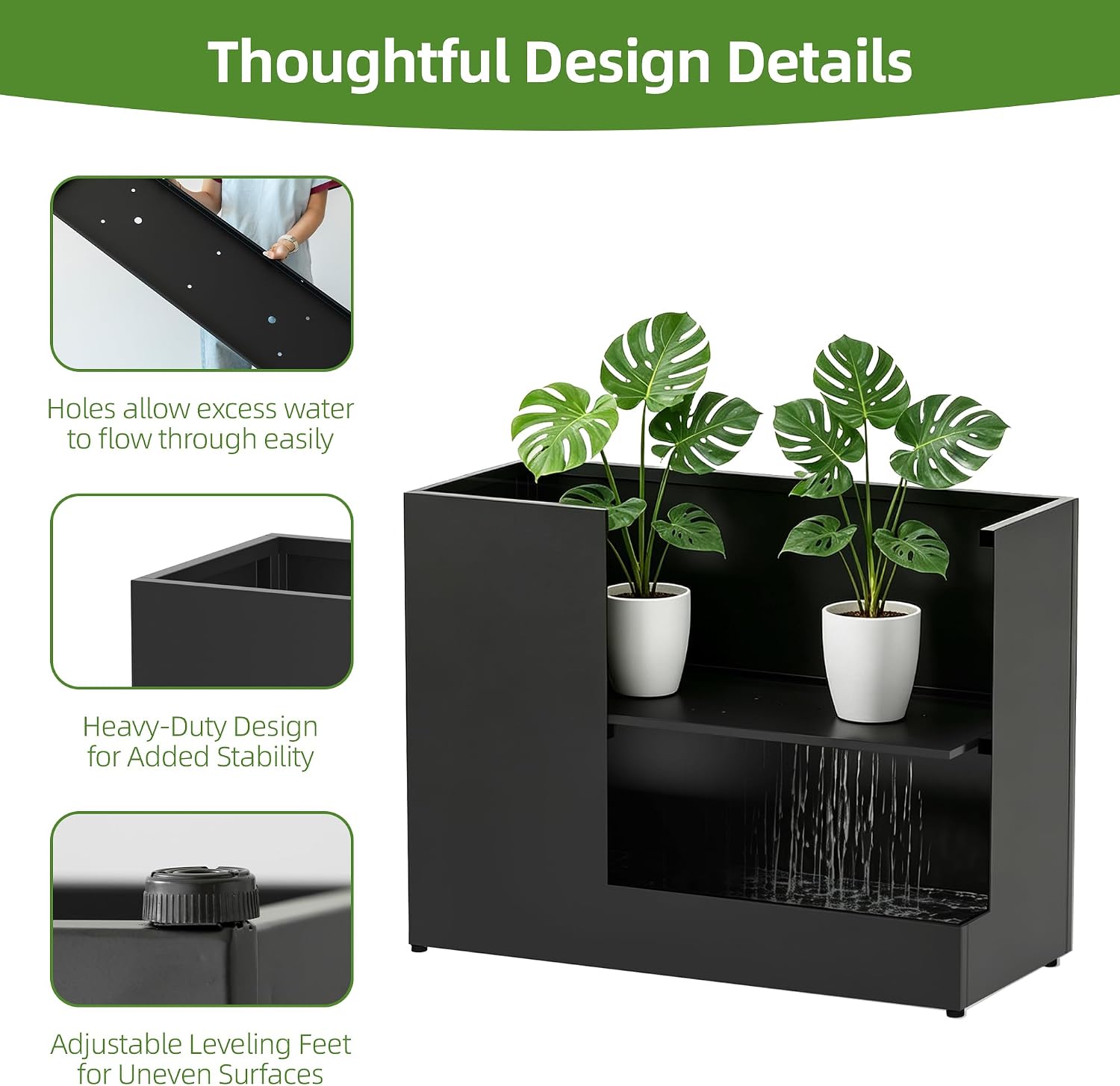 38L x 13W x 30H Large Metal Planters for Outdoor Plants - Black Planter Box | Easy Assembly Tall Rectangular Planter