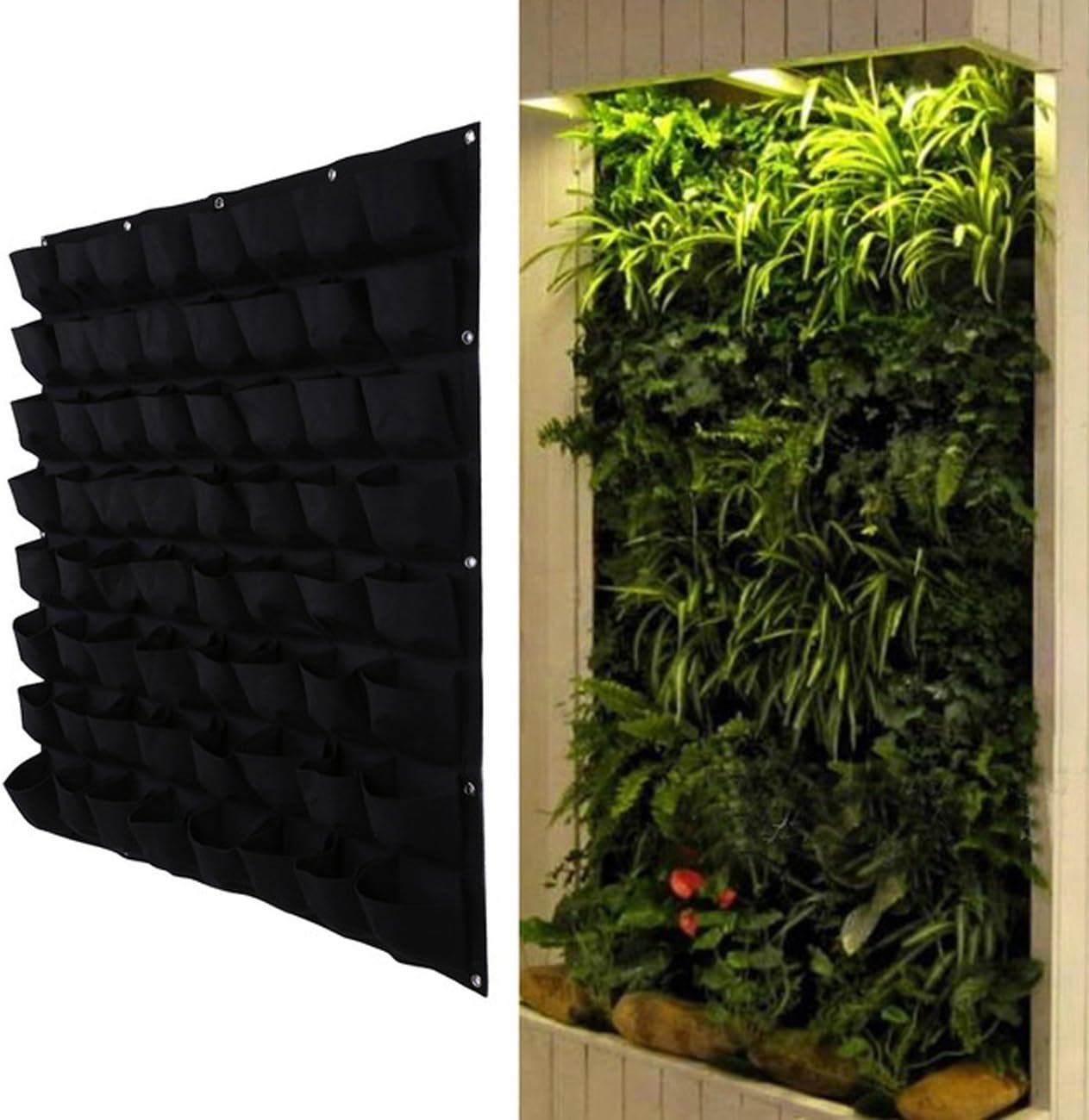 Ogrmar 64 Pockets Wall Planter Breathable Vertical Garden Planter Grow Bag | Plant Wall Hanging Pockets for herbs