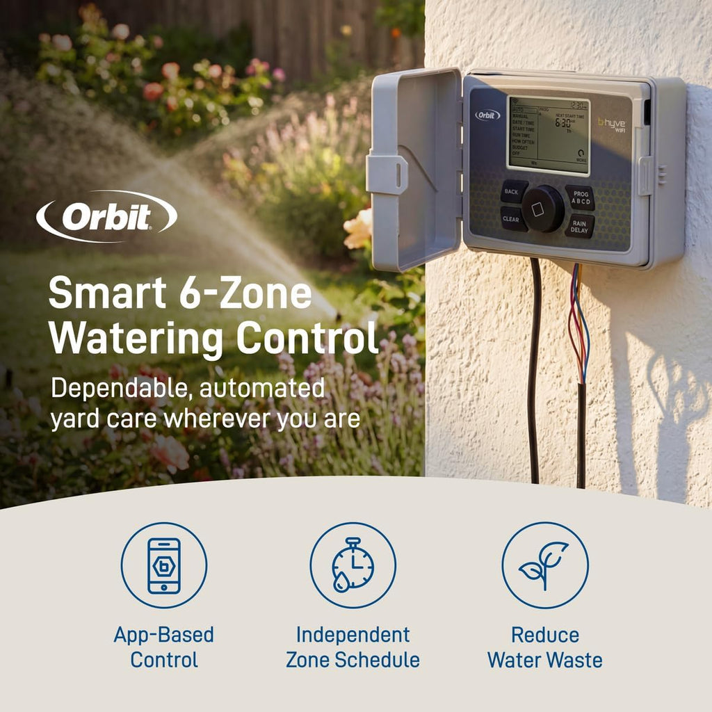 Orbit B-hyve Smart Indoor/Outdoor Sprinkler Controller - 6-Zone - App Controlled Smart Controller with Custom