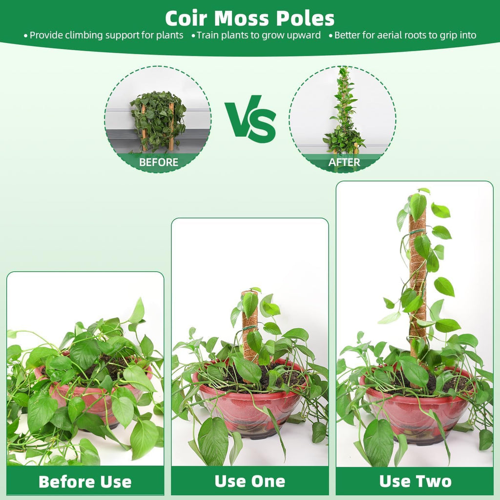 4PCS 45CM Coir Totem Pole for Climbing Plants, Moss Stick Plant Support Indoor Outdoor Garden Supplies