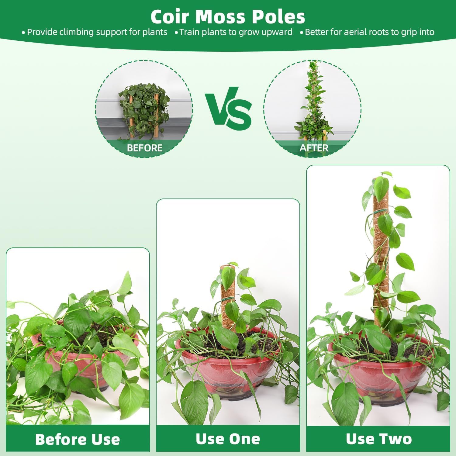 4PCS 45CM Coir Totem Pole for Climbing Plants, Moss Stick Plant Support Indoor Outdoor Garden Supplies