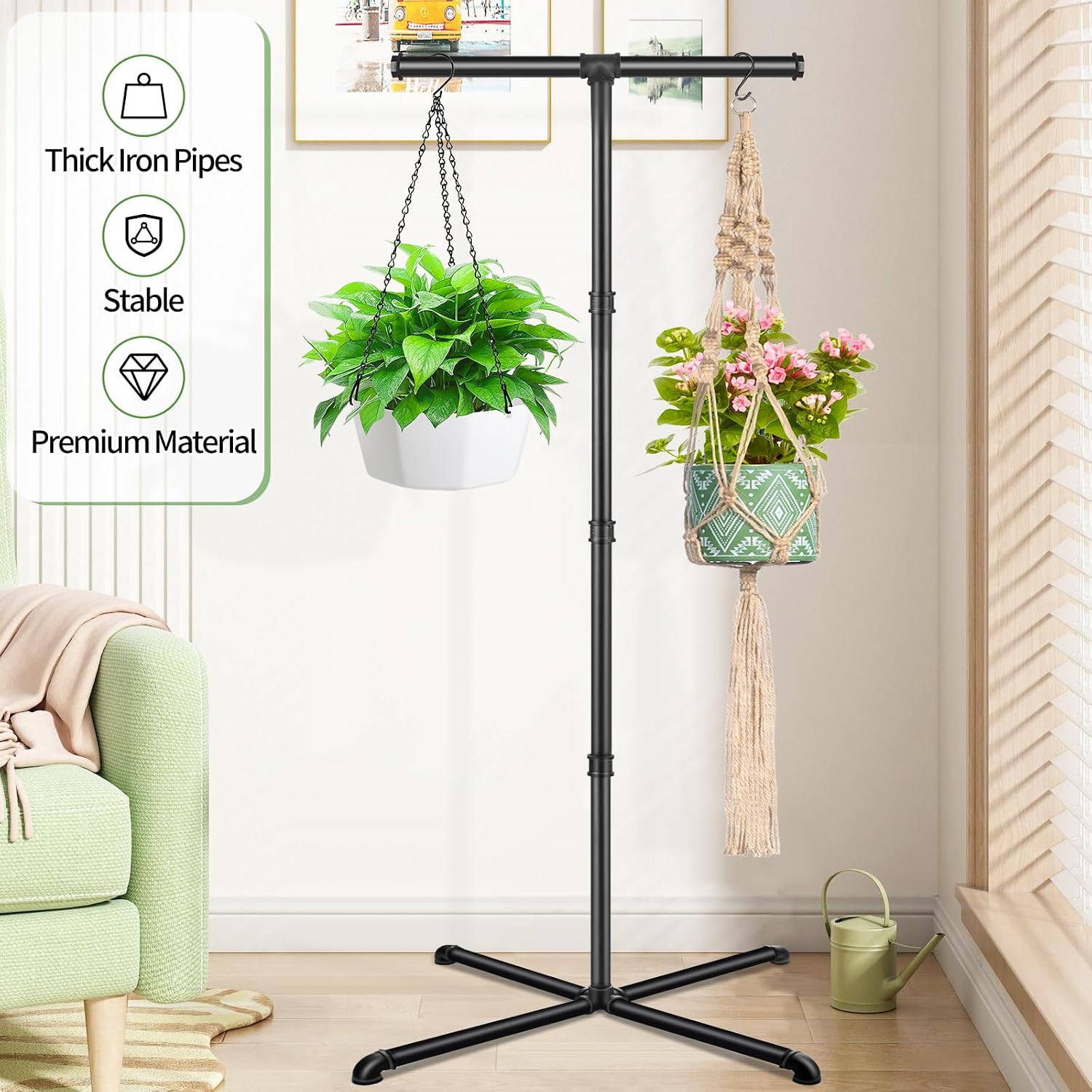 Plant Hanger Indoor, Hanging Plant Stand Heavy Duty Metal Standing Plant Hanger with 4 Hooks Hanging Plant Holder