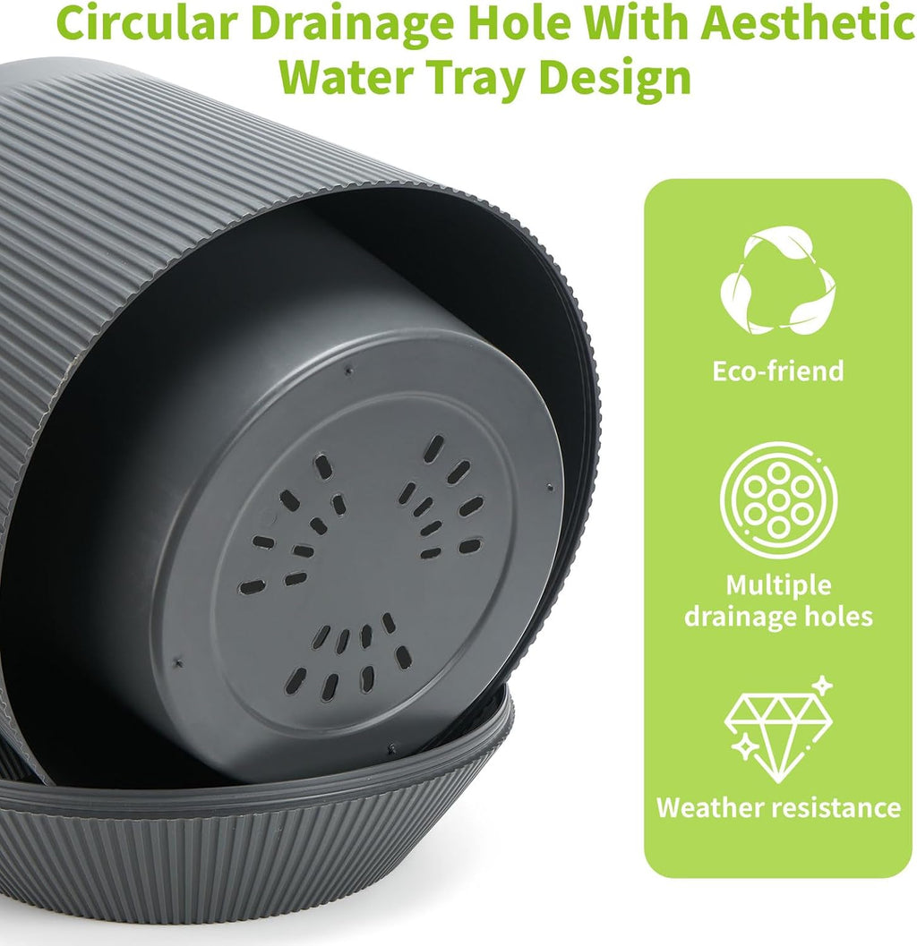 Plant Pots，Set of 2 Plastic Large Pots for Indoor Plants,Flower Pots Outdoor Planters with Drainage Hole and Seamless
