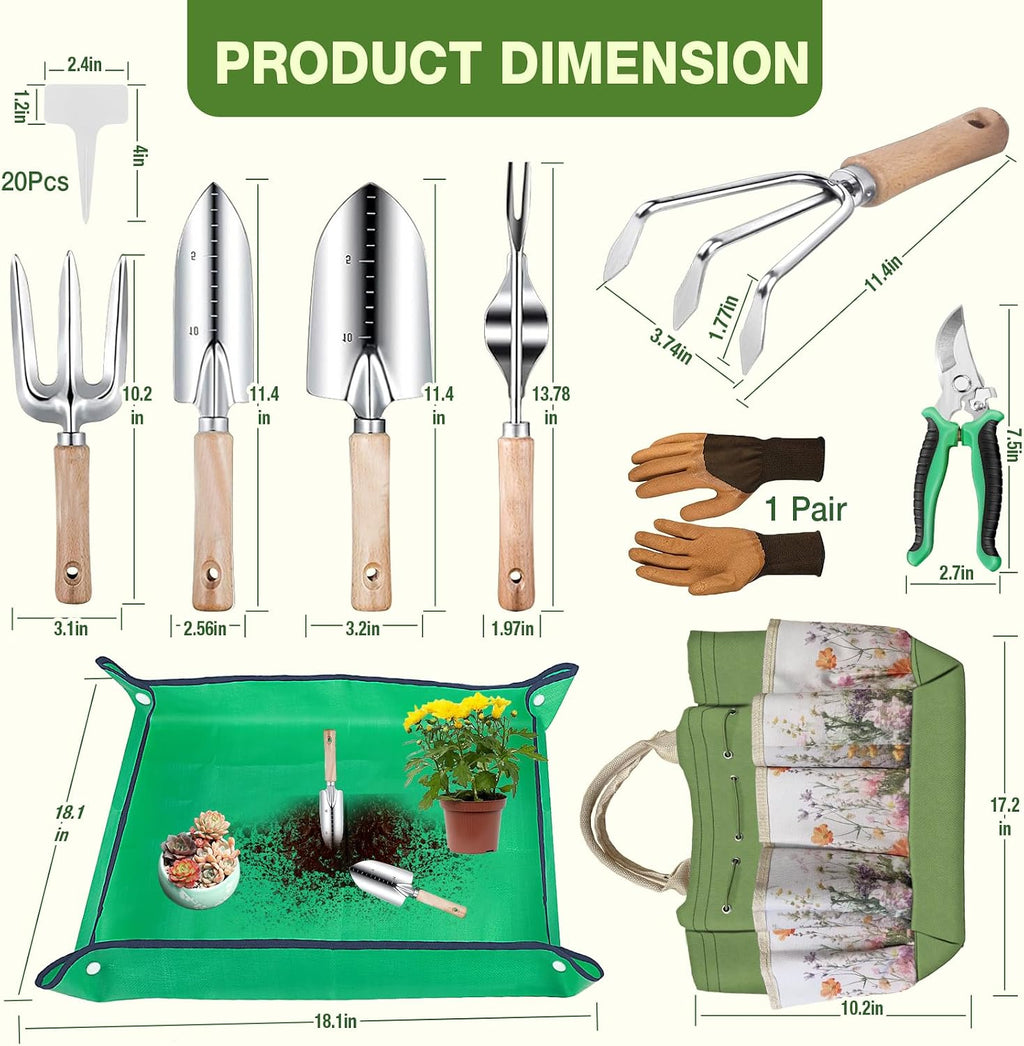 Gardening Tools Set for Women 29Pcs Heavy Duty Garden Hand Tools Set with Floral Tote Bag Rust-Proof Garden Tool Kit