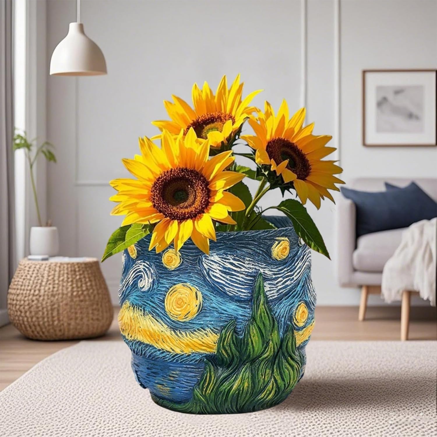 Starry Night Planter Pot, Van Gogh Flower Pot, Unique Resin Vase for Plants