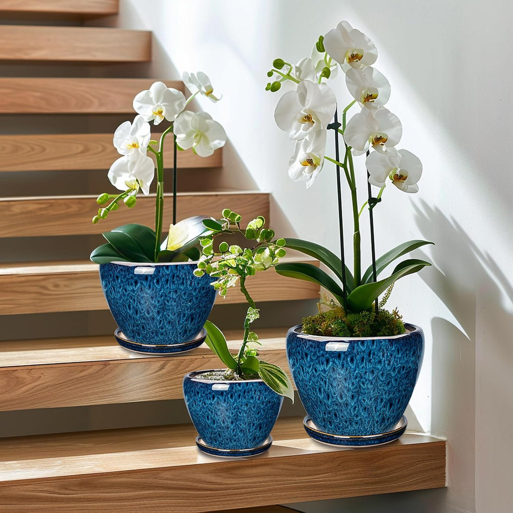 Ceramic Plant Pots Indoor, 10 Inch 8 Inch 6 Inch Round Planters Pots for Indoor Outdoor Plants, Modern Large Flower