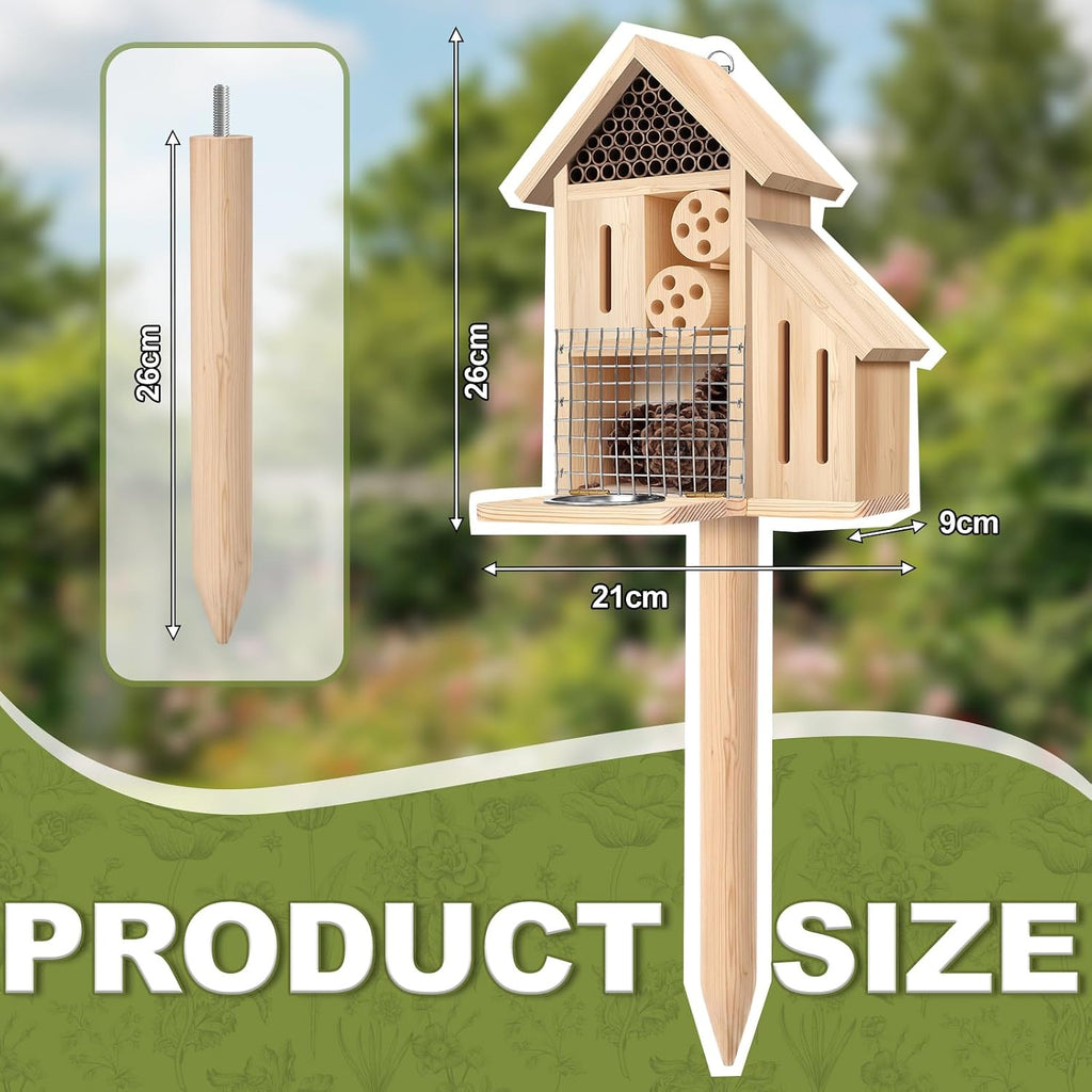 Wooden Insect Hotel Bee Ladybugs Butterfly House Large Natural Mason Bee Lady Bug Hotel with Stake and Feeder for