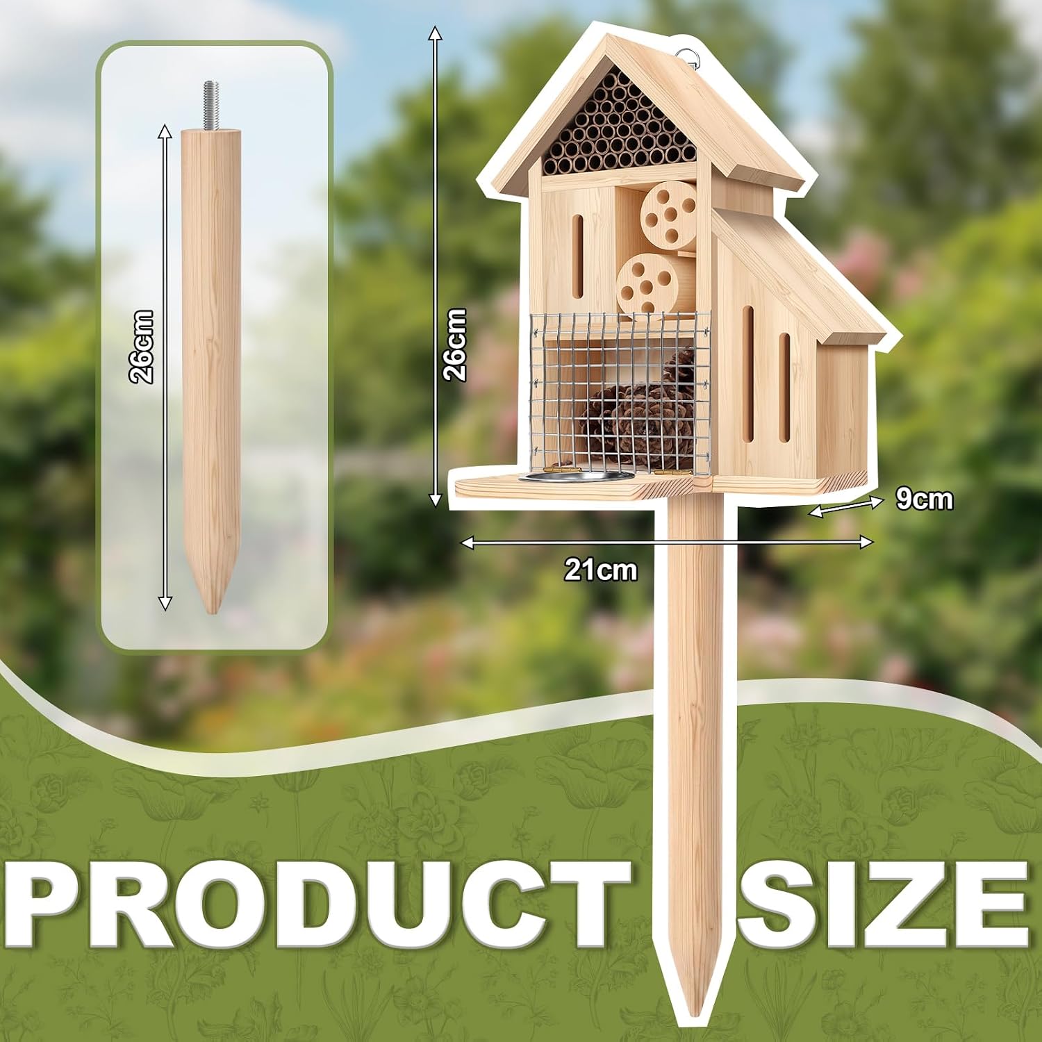 Wooden Insect Hotel Bee Ladybugs Butterfly House Large Natural Mason Bee Lady Bug Hotel with Stake and Feeder for