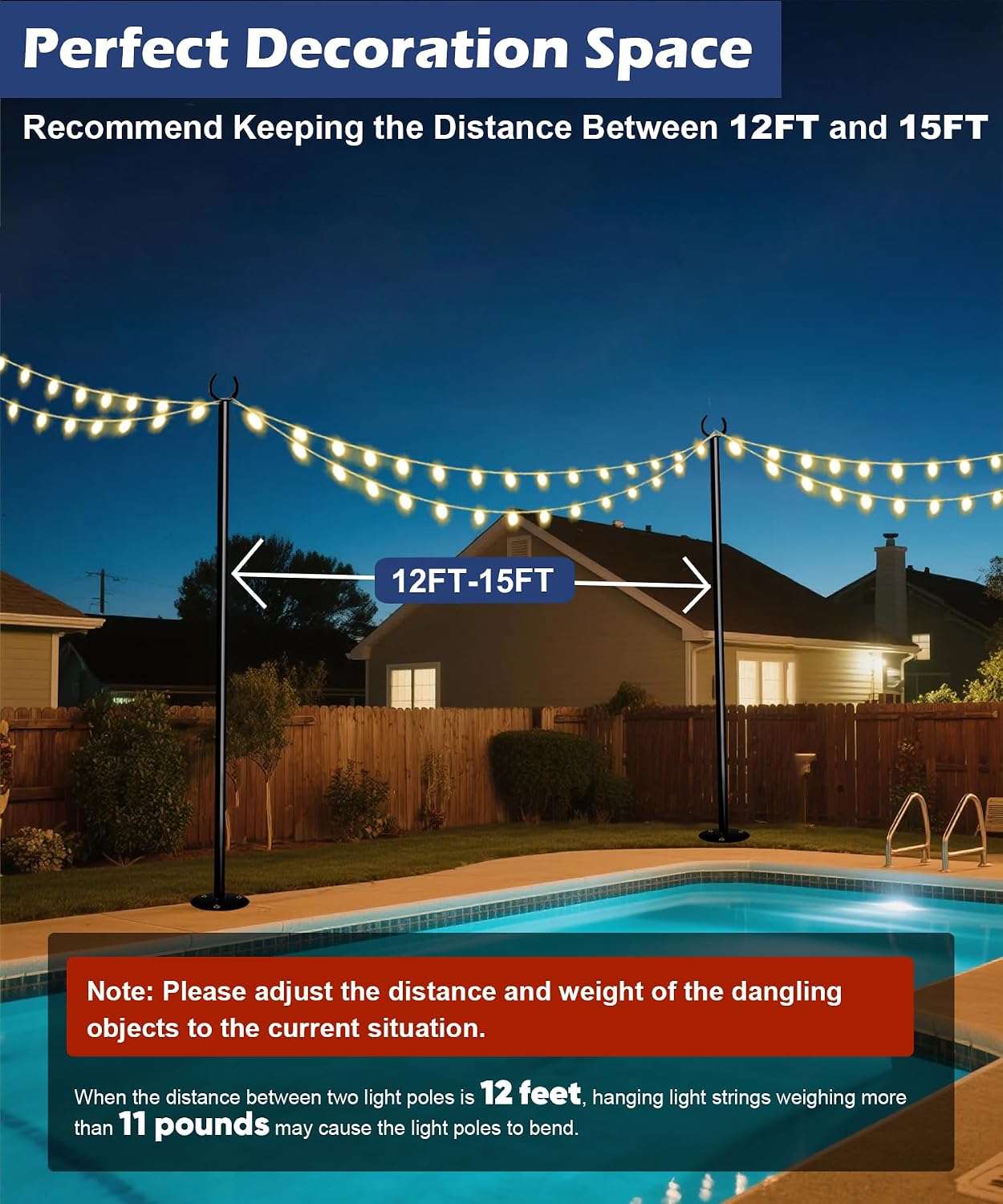 10FT String Light Poles for the Outdoor, Heavy Duty Metal Lighting Stand Pole for Hard Soil Wood Backyards Patio