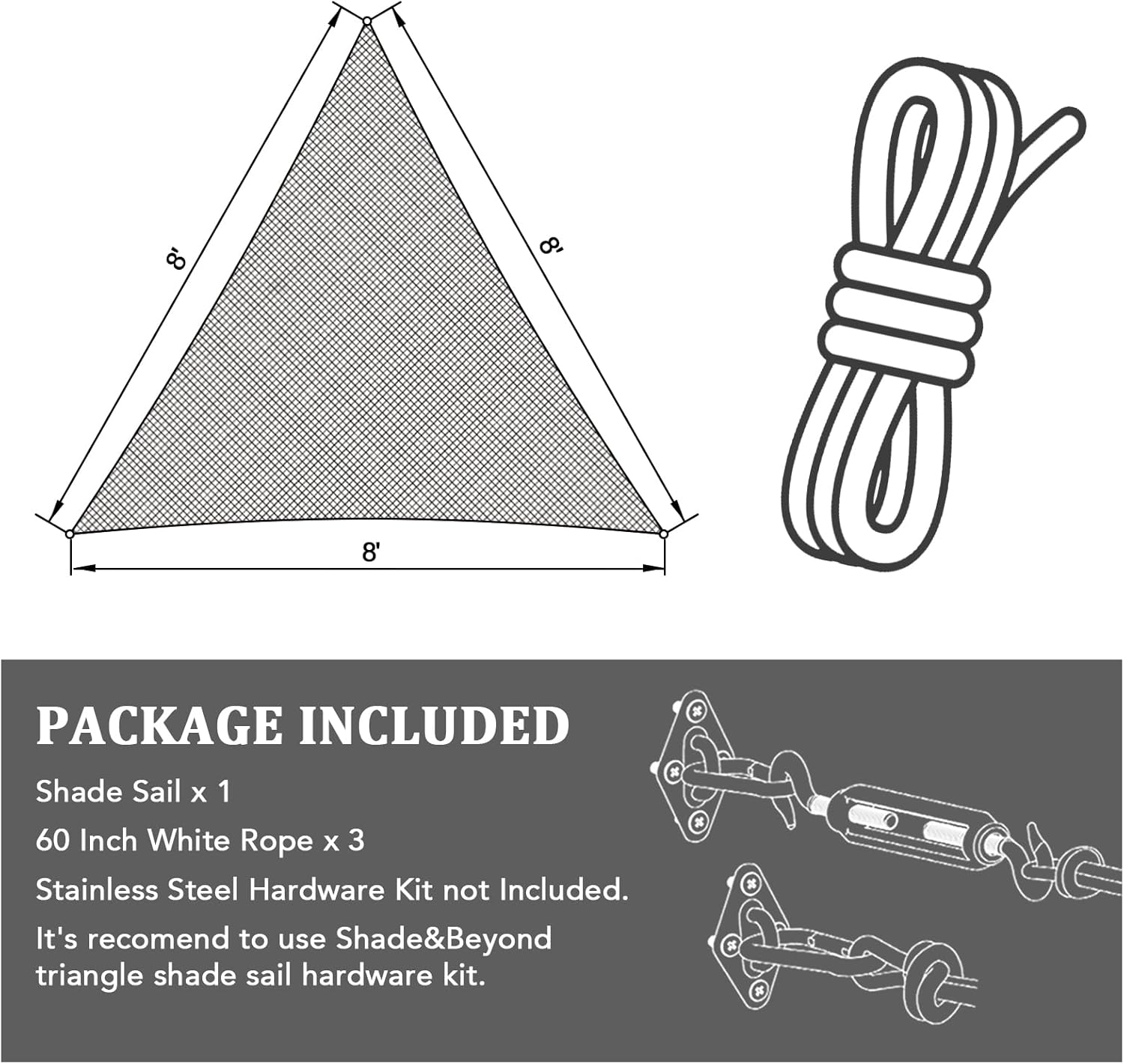 Shade&Beyond Triangle Sun Shade Sail 16'X16'X16' Permeable Canopy Sand for Patio Garden Yard Deck Pergola (We Make