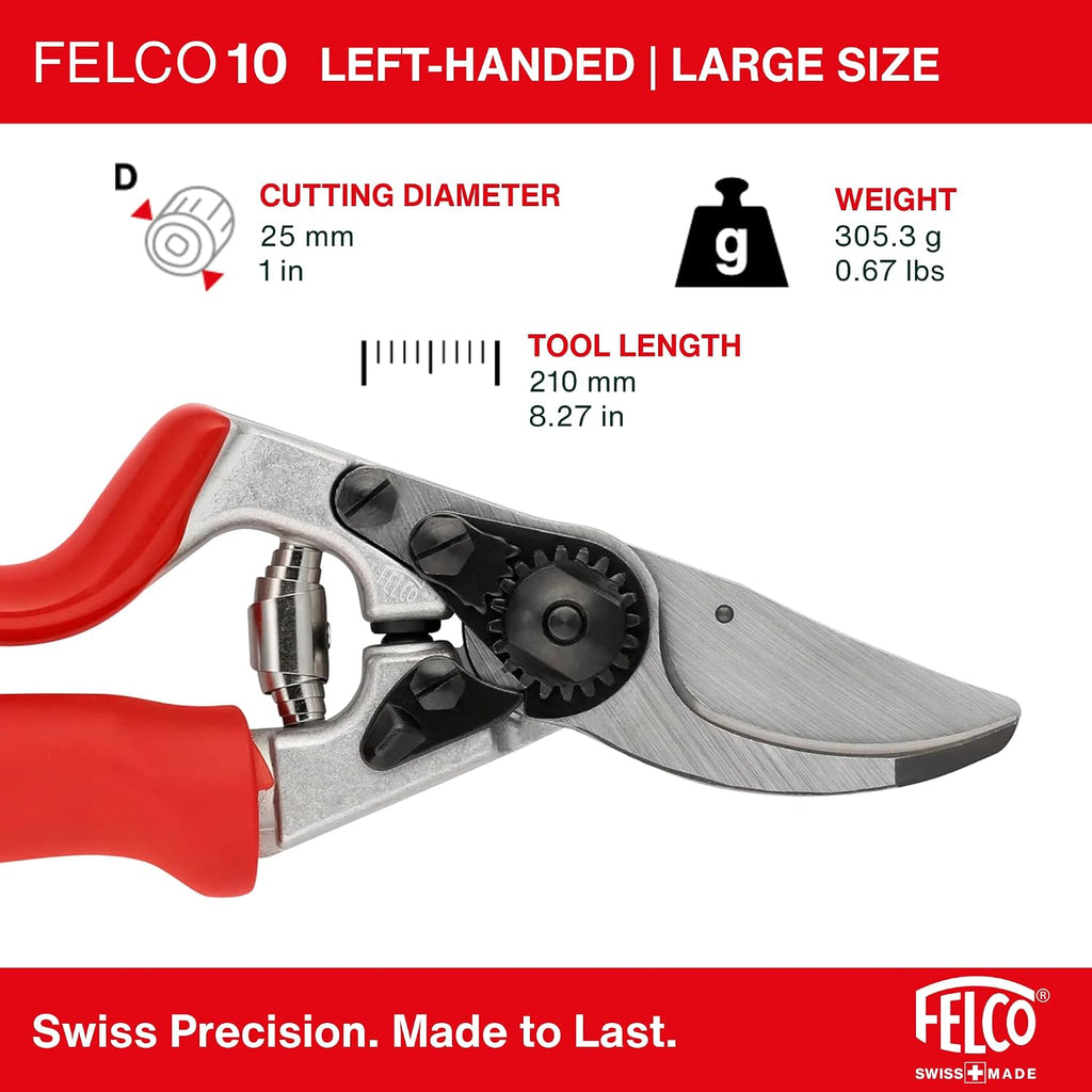 Felco F10 Pruning Shears – 8.3" Swiss-Made Left-Handed Garden Clippers with 25mm Cutting Capacity | Hand Pruners for