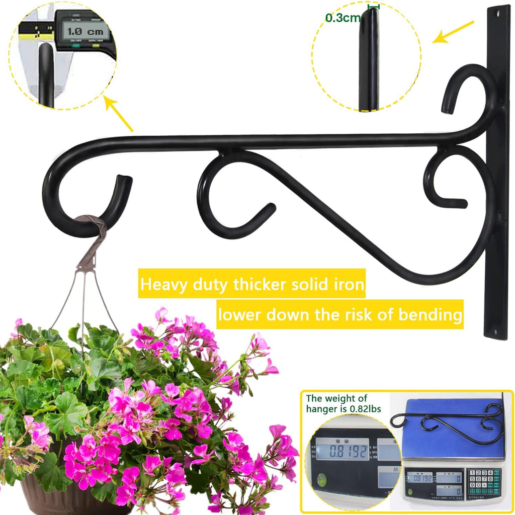 Hanging Plant Brackets, 2pcs 12 Inch Heavy Duty Wall Mount Bracket Strong Durable Rust-Resistant Plant Hanger Hook with