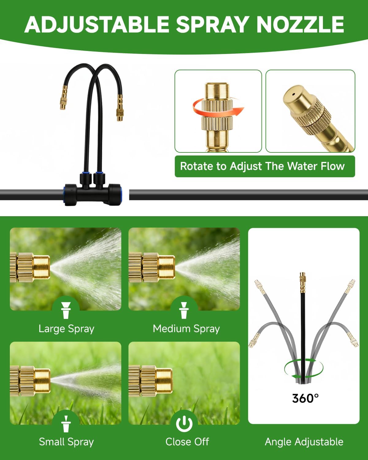 66FT Drip Irrigation System with Timer, Automatic Watering System Kit with Solid Brass Metal Connectors, 360°
