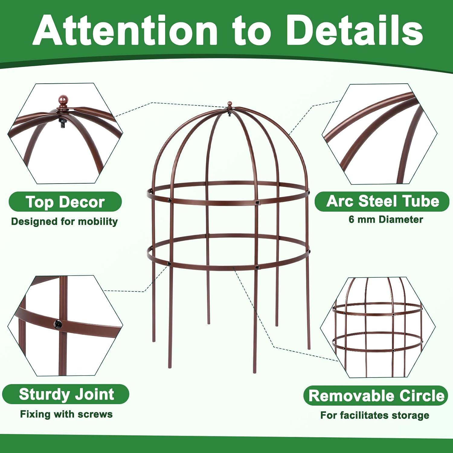 1 Pcs Jardin Bird Cage Plant Support 24" H Large Sturdy Grow-Through Flower Support Peony Cage Climbing Plant Support