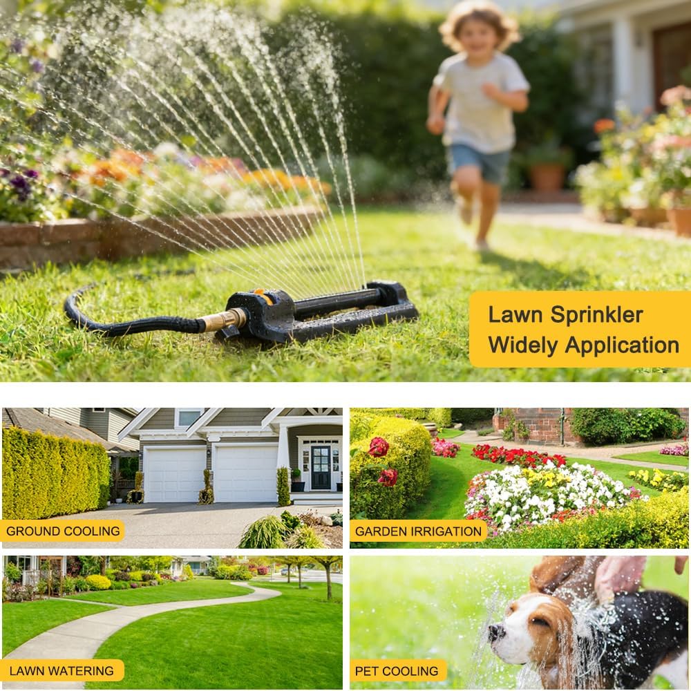 FANHAO Oscillating Sprinkler for Yard, Garden and Flower Beds, Covers Up to 3,600 sq. ft., Durable Lawn Sprinkler with