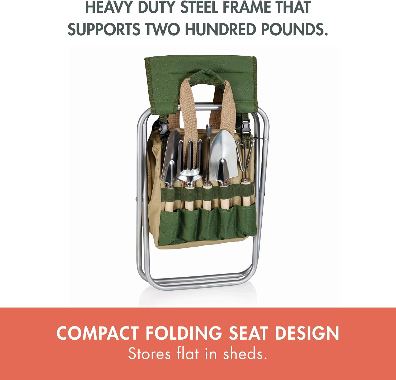 PICNIC TIME Garden Kneeler and Seat, Folding Gardening Bench, Portable Garden Stool and Kneeler with Detachable Tote