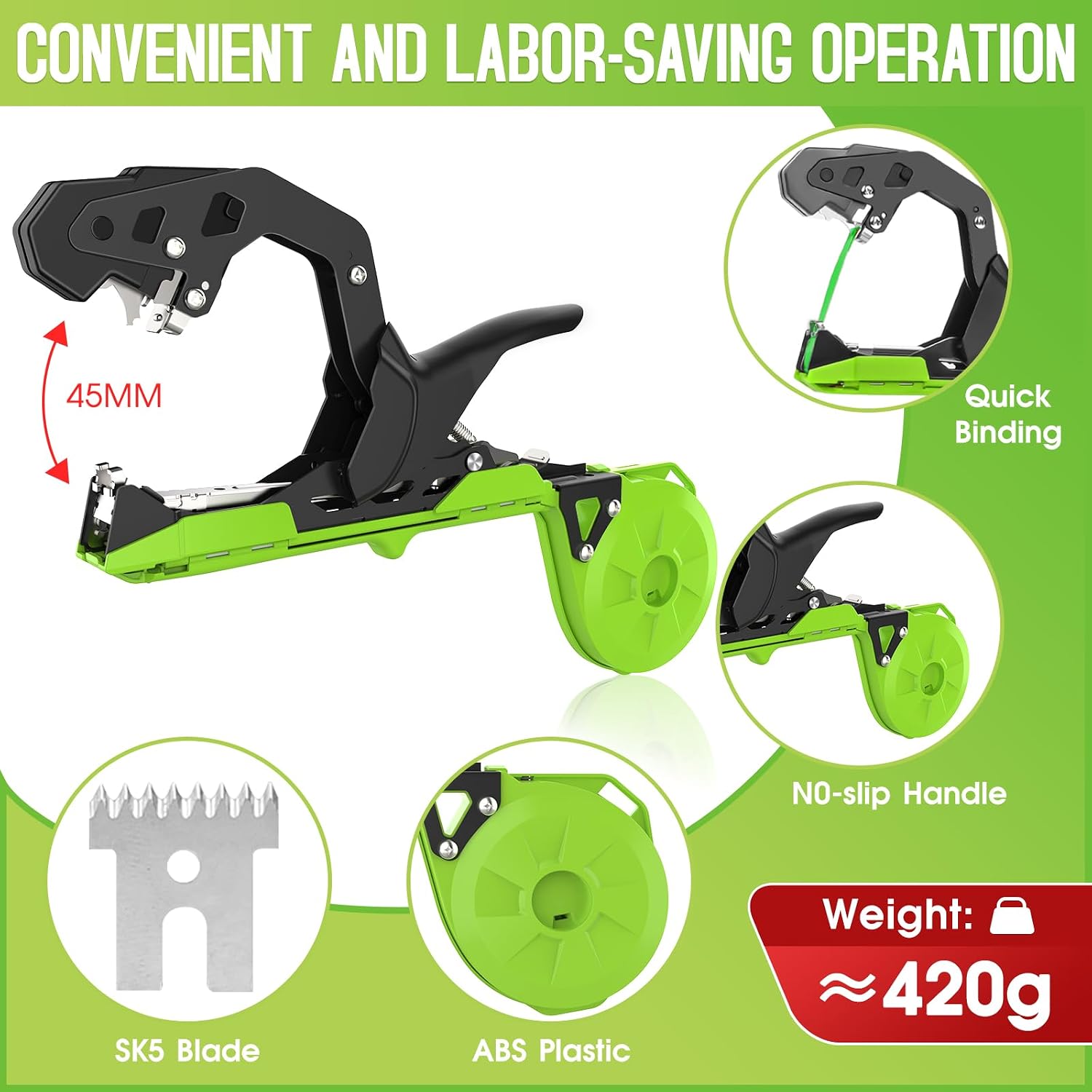 Cekegon Plant Tying Machine, 420g Tapener Tying Tool Plant Tying Tool | 20 Rolls Tape 10000pcs Staples Green