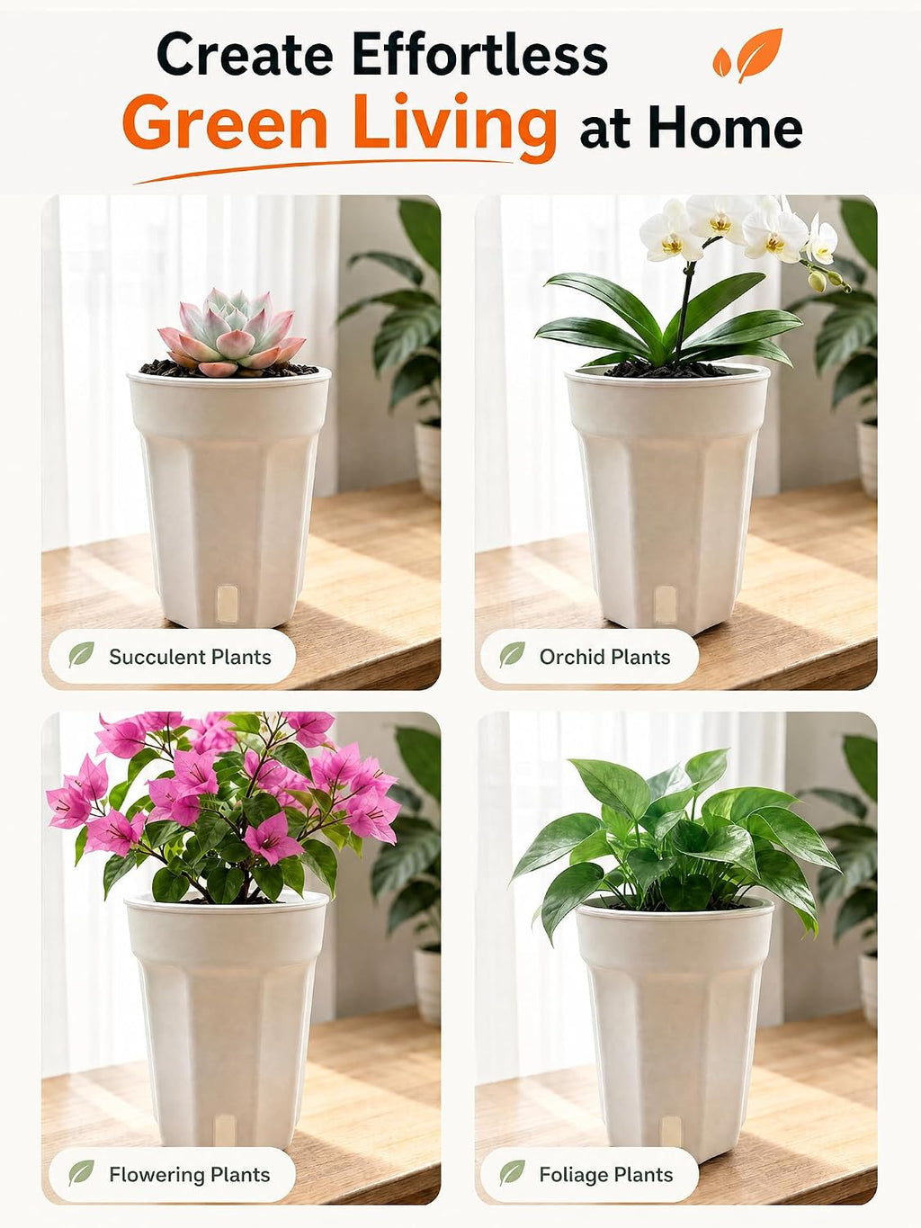 8 Pack 4" Self Watering Pots for Indoor Plants, Clear Inner Cup Planters with Drainage & Water Level Window, Absorbent