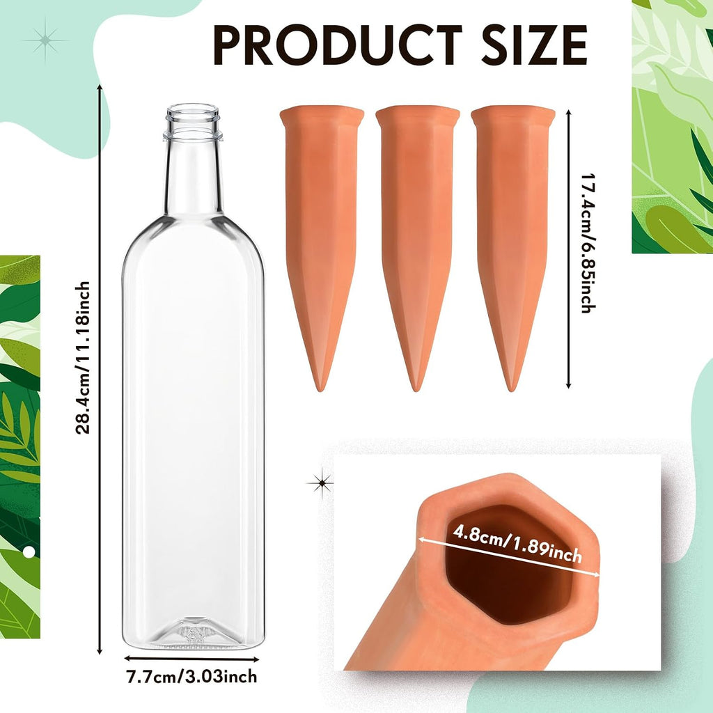 12 Pcs 34oz Plant Watering Devices Include Terracotta Self Watering Spikes with 1000ml Plastic Bottles Slow Release