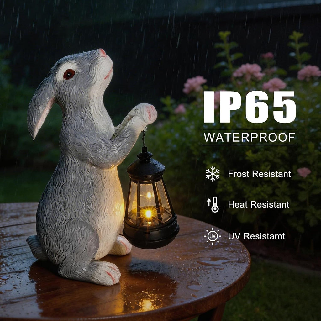 Solar Rabbit Garden Statue with Glowing Lantern - Weatherproof Resin Outdoor Decor for Yard, Patio, Lawn & Balcony