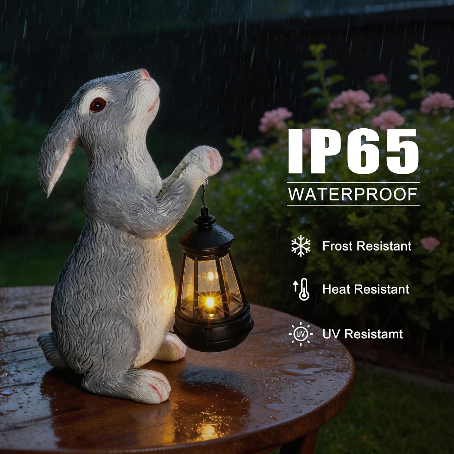 Solar Rabbit Garden Statue with Glowing Lantern - Weatherproof Resin Outdoor Decor for Yard, Patio, Lawn & Balcony