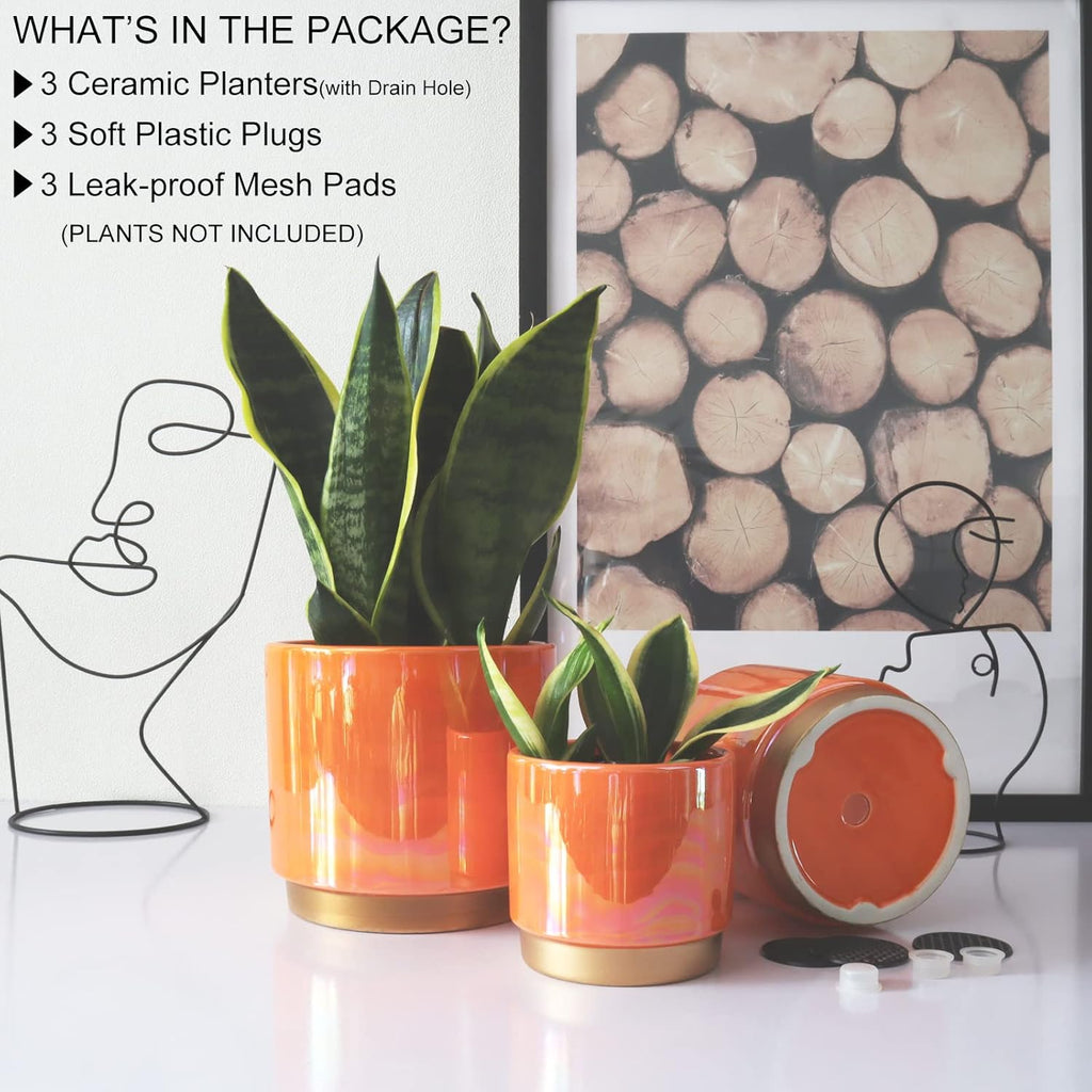 Gepege Ceramic Plant Pots for Indoor Plants, Planters with Drainage Holes | Ceramic Pots with Removable Rubber