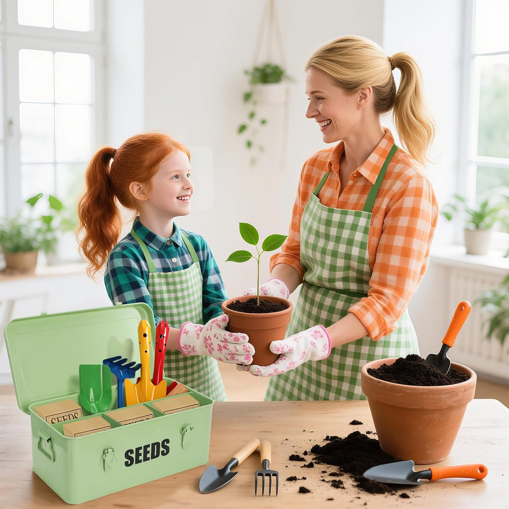 Seed Saving Box with 4 Compartments, Large Metal Seed Organizer Packet Container with Lid & Safety Locks, Garden Seed