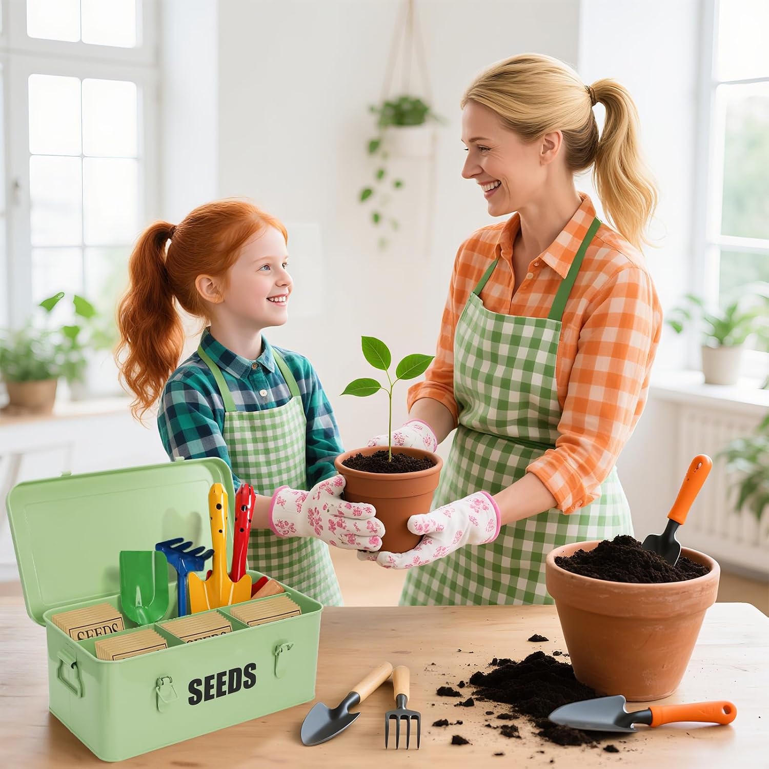 Seed Saving Box with 4 Compartments, Large Metal Seed Organizer Packet Container with Lid & Safety Locks, Garden Seed