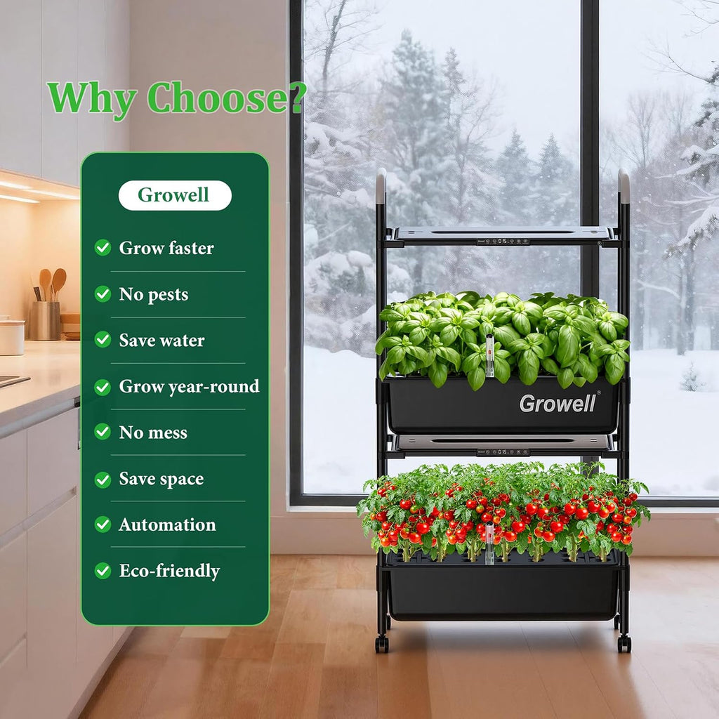 Growell Hydroponics Growing System Kit, 54 Pods Vertical Indoor Herb Garden with Smart LED Grow Light, Auto Circulating