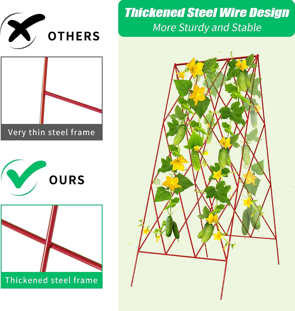 39.4" H Cucumber Trellis, 2 Pack Foldable A Frame Garden Trellis | PVC-Coated Steel Plant Support for Raised Bed