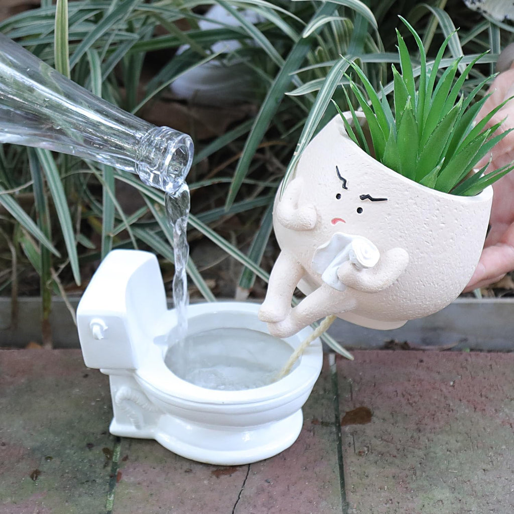 Face Planter Pots Funny Toilet Plant Pot for Indoor Plants, Cute Face Head Flower Pots Quirky Succulent Planters Gift