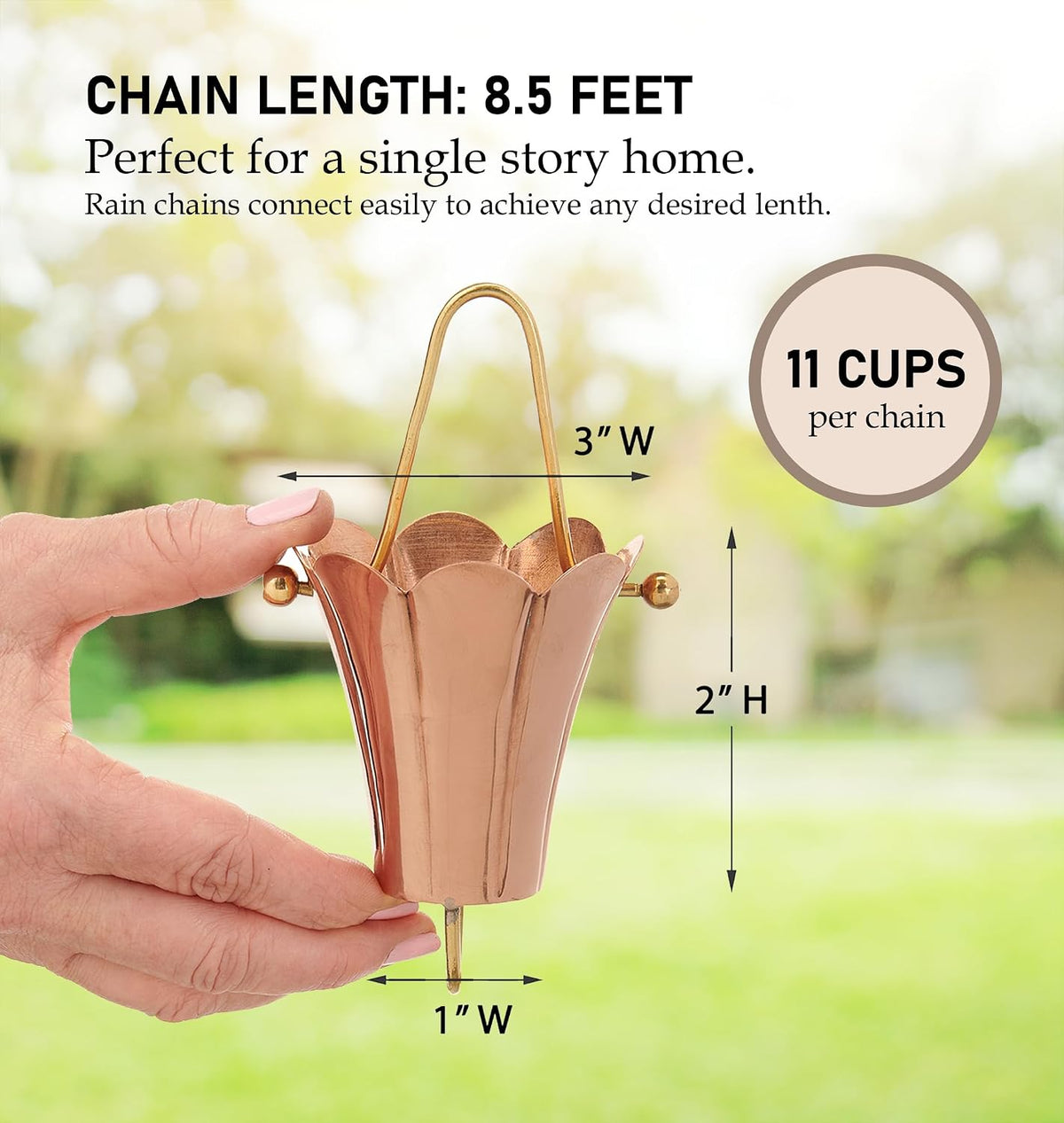 Fluted Flower Pure Copper 8.5 ft. Rain Chain by Good Directions